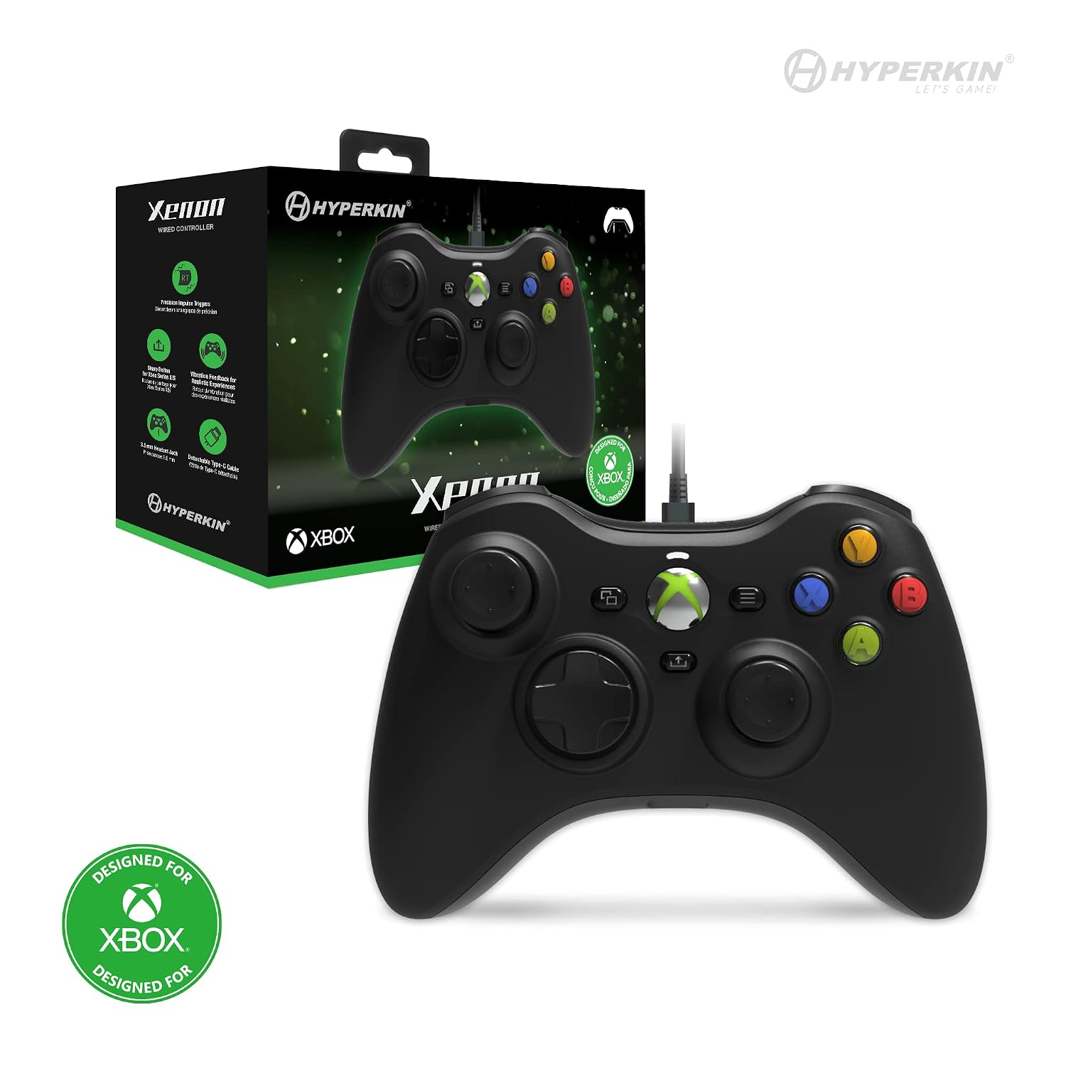 MANDO HYPERKIN XENON CON CABLE PARA XBOX SERIES X|S, XBOX ONE Y PC, CON CONECTOR 3.5MM Y GATILLOS DE IMPULSO, NEGRO - 4