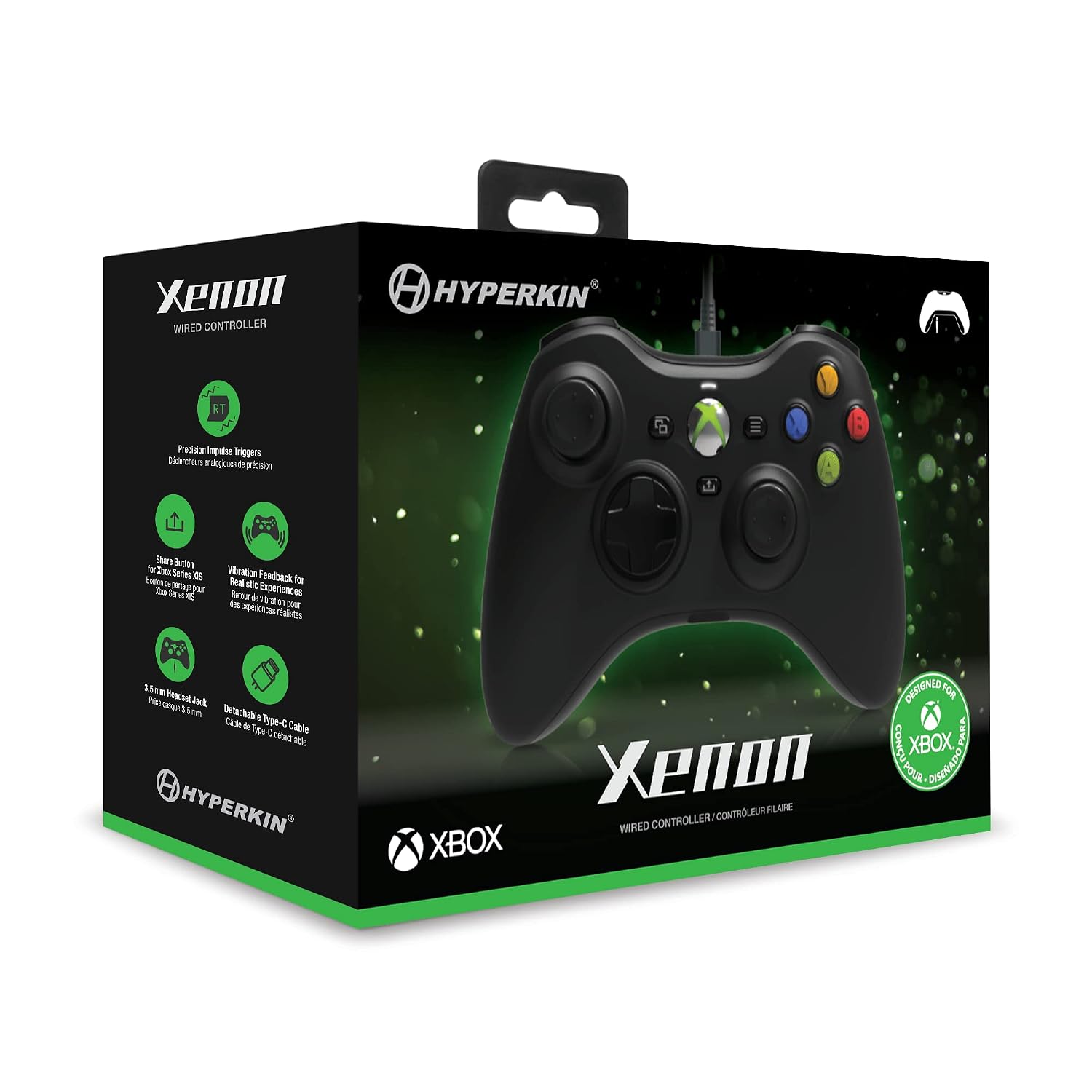 MANDO HYPERKIN XENON CON CABLE PARA XBOX SERIES X|S, XBOX ONE Y PC, CON CONECTOR 3.5MM Y GATILLOS DE IMPULSO, NEGRO - 5