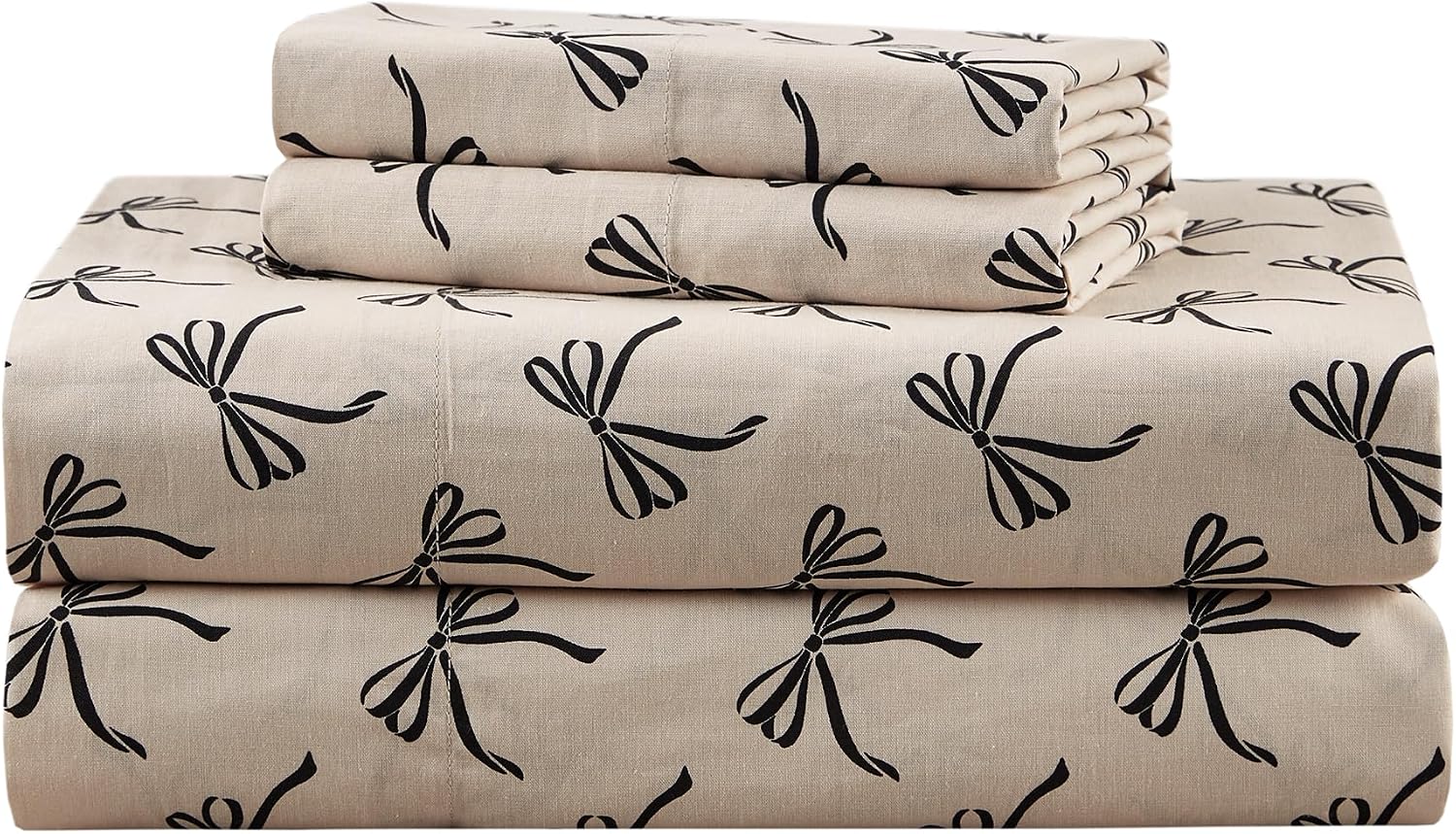 JUEGO DE SÁBANAS COMFORT SPACES PERCALE ALGODÓN 100% QUEEN 4 PIEZAS NEGRO LAZO/TAUPE - 1