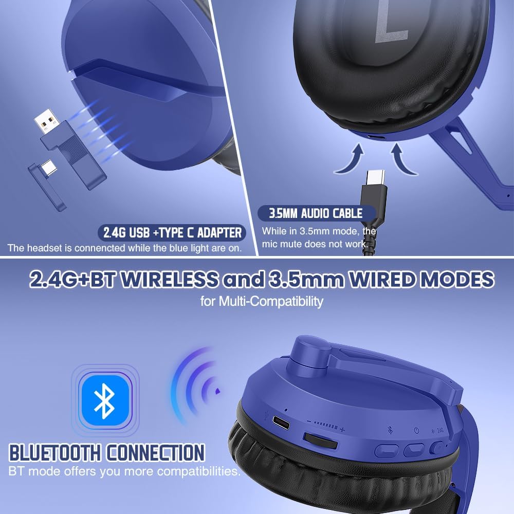 AUDÍFONOS INALÁMBRICOS PARA GAMING WOLFLAWS TA2000 AZUL MARINO CON MICRÓFONO - 3