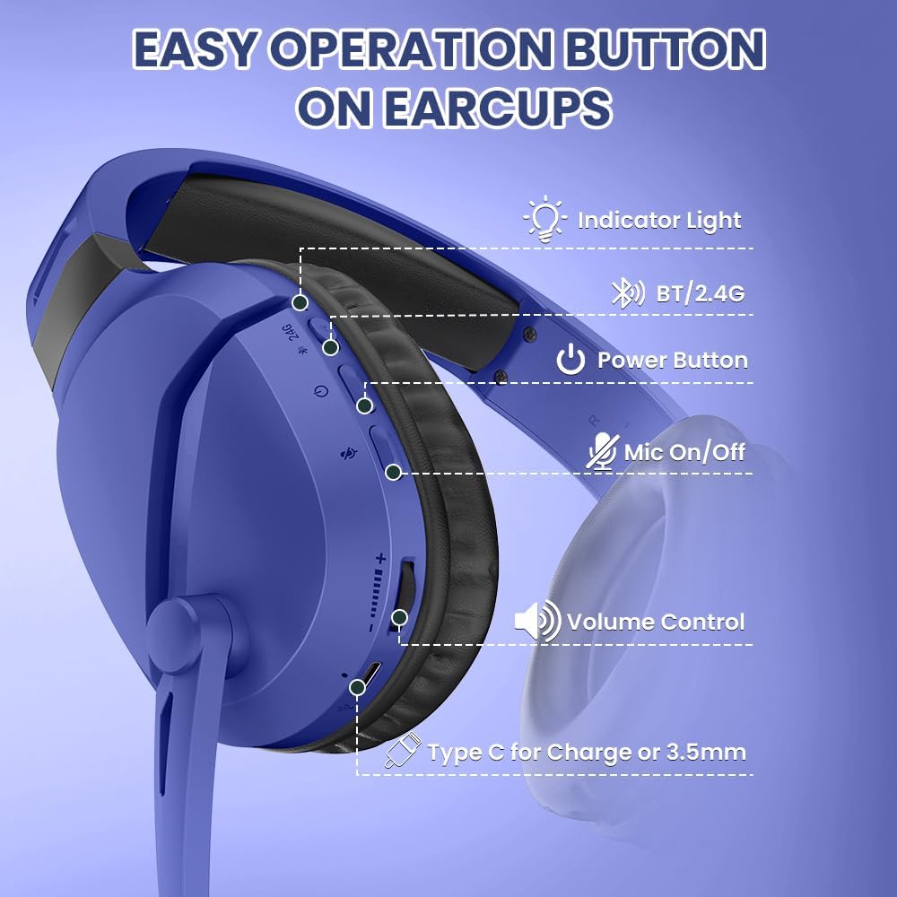 AUDÍFONOS INALÁMBRICOS PARA GAMING WOLFLAWS TA2000 AZUL MARINO CON MICRÓFONO - 5