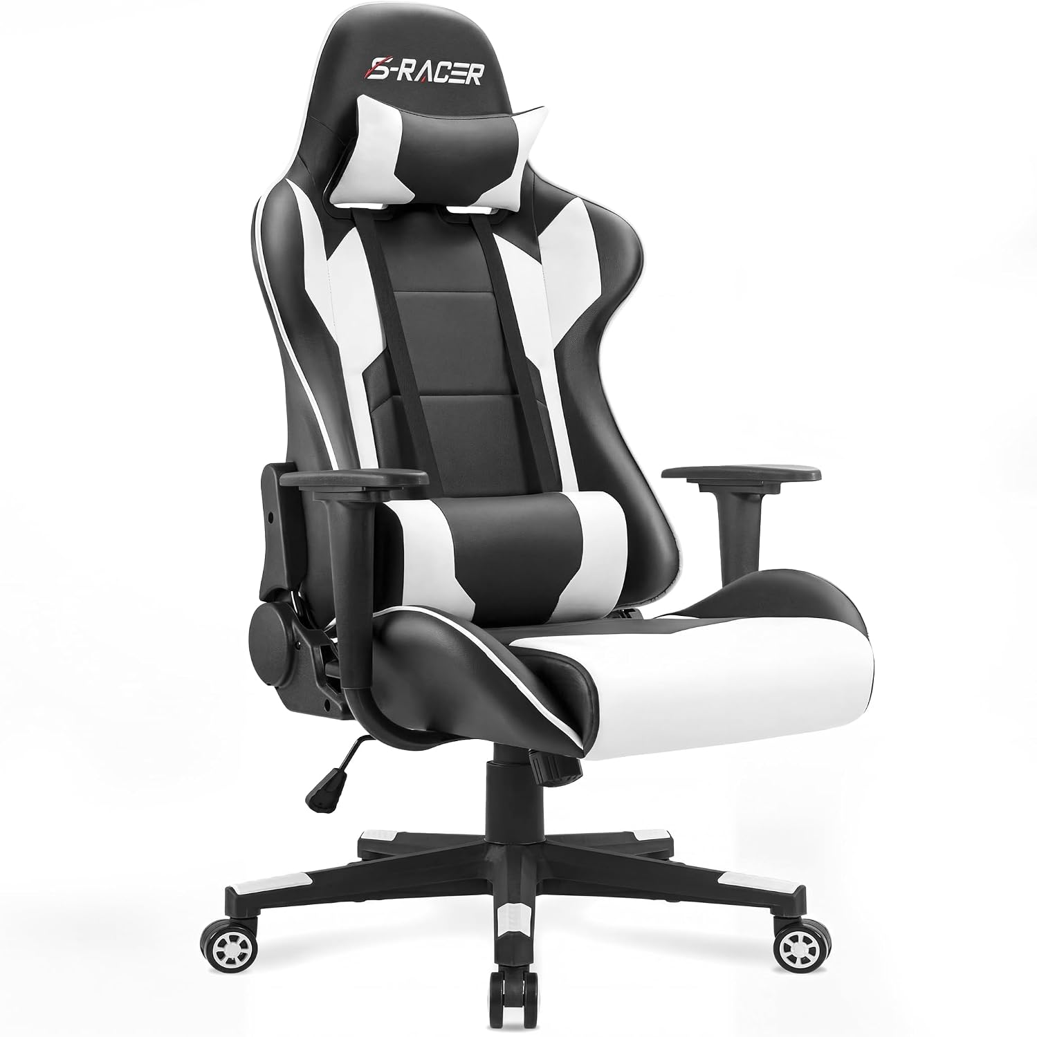 SILLA DE OFICINA HOMALL GAMING ERGONÓMICA CUERO SINTÉTICO RESPALDO ALTO BLANCA - 1