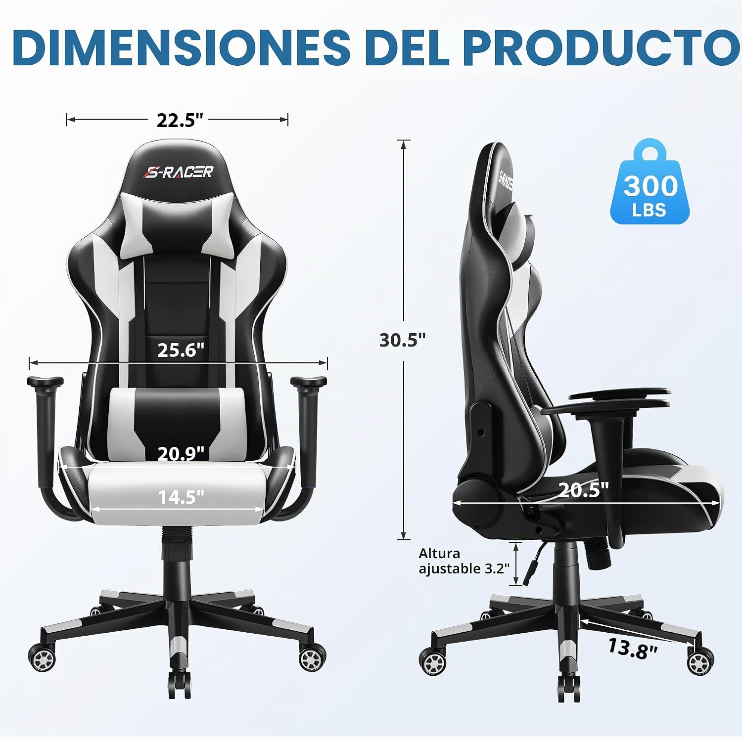 SILLA DE OFICINA HOMALL GAMING ERGONÓMICA CUERO SINTÉTICO RESPALDO ALTO BLANCA - 3