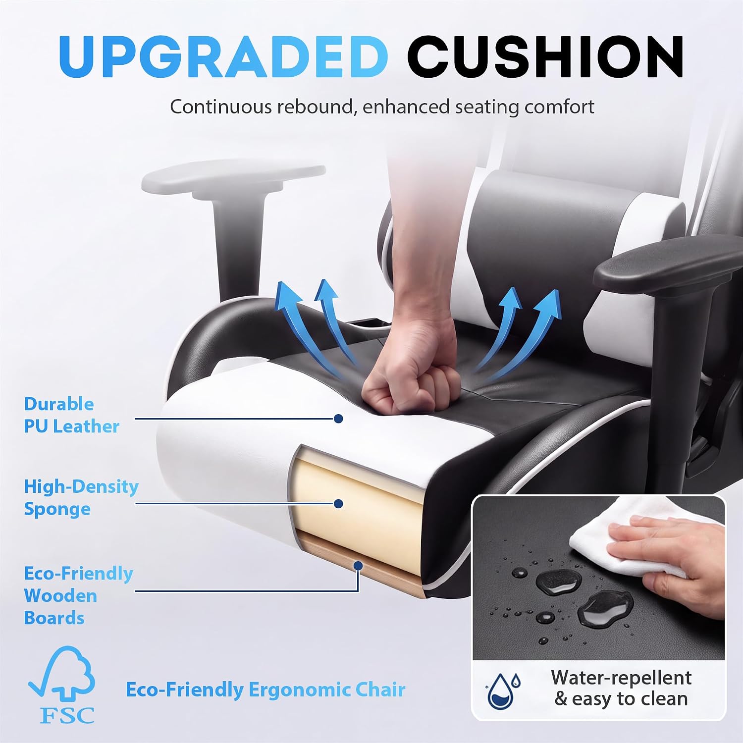 SILLA DE OFICINA HOMALL GAMING ERGONÓMICA CUERO SINTÉTICO RESPALDO ALTO BLANCA - 4