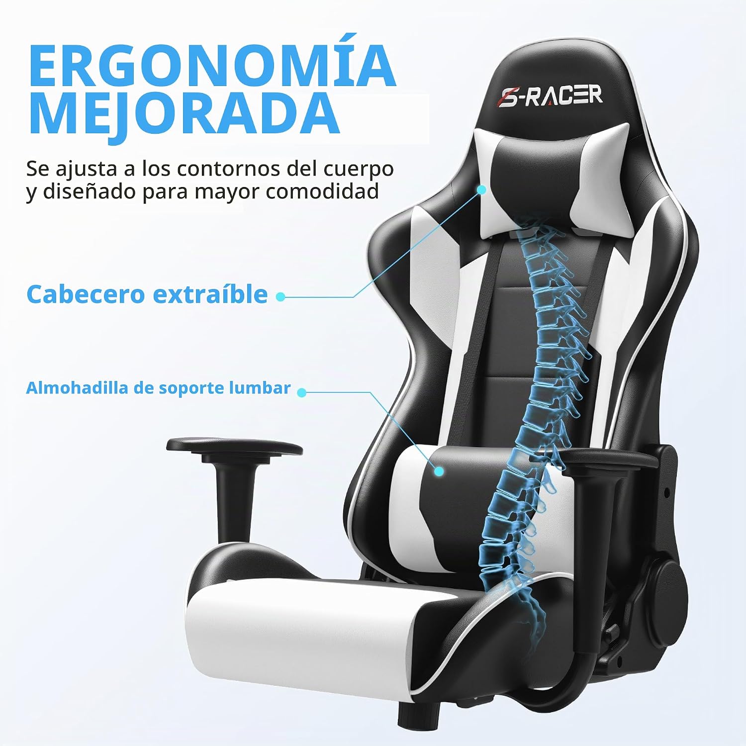 SILLA DE OFICINA HOMALL GAMING ERGONÓMICA CUERO SINTÉTICO RESPALDO ALTO BLANCA - 5