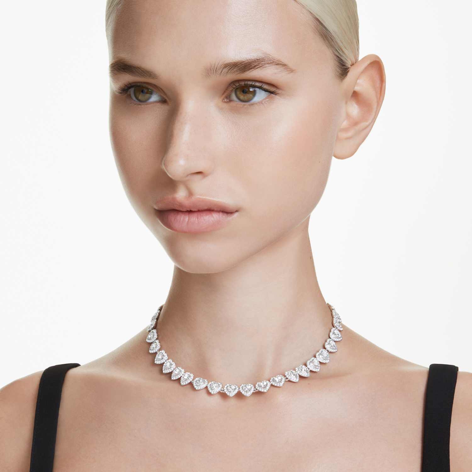 COLLAR SWAROVSKI ARIANA GRANDE CORAZONES DE CRISTAL BANADO EN RODIO BLANCO PARA MUJER - 1