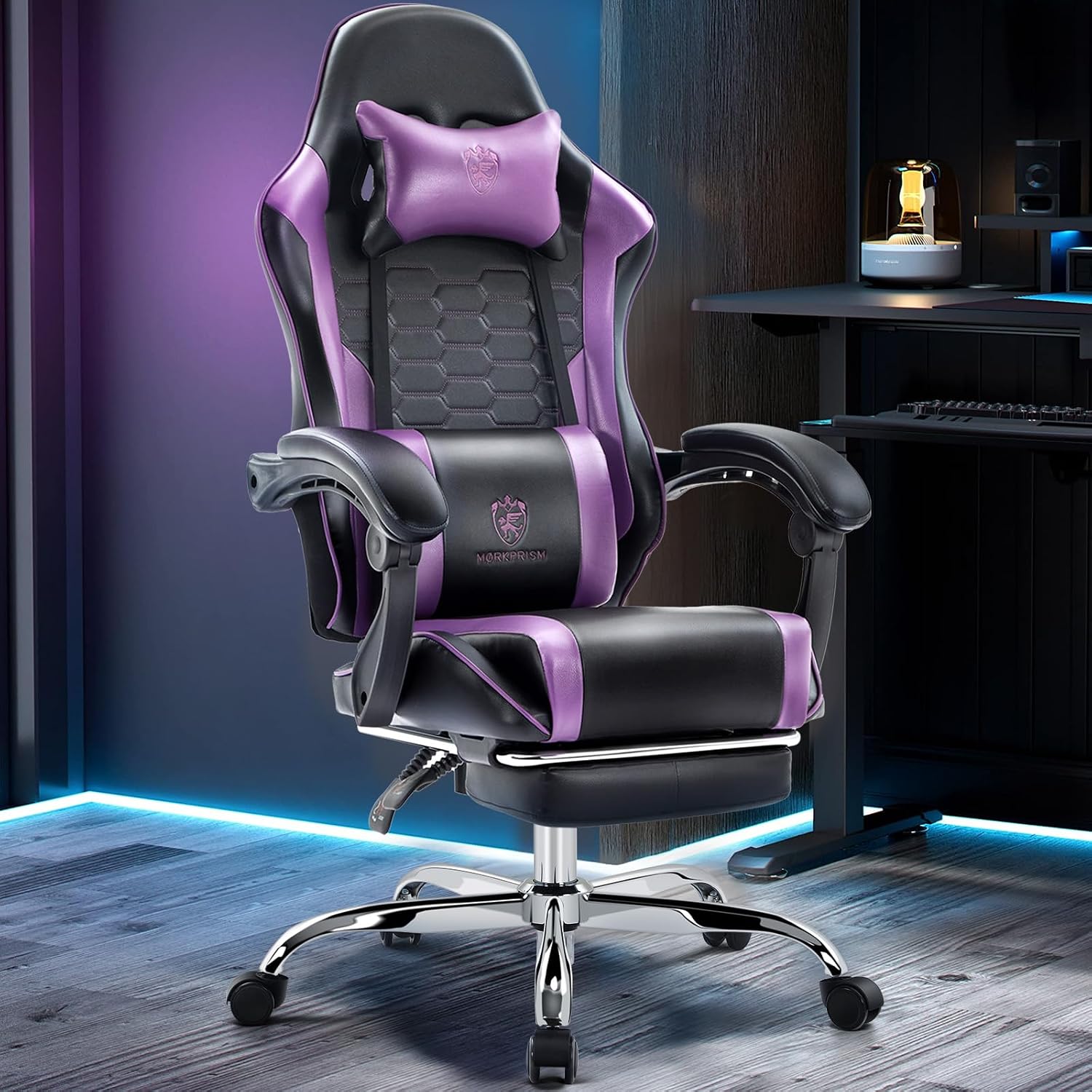 SILLA DE OFICINA MORKPRISM GAMING CON MASAJE Y GEL, PÚRPURA - 2