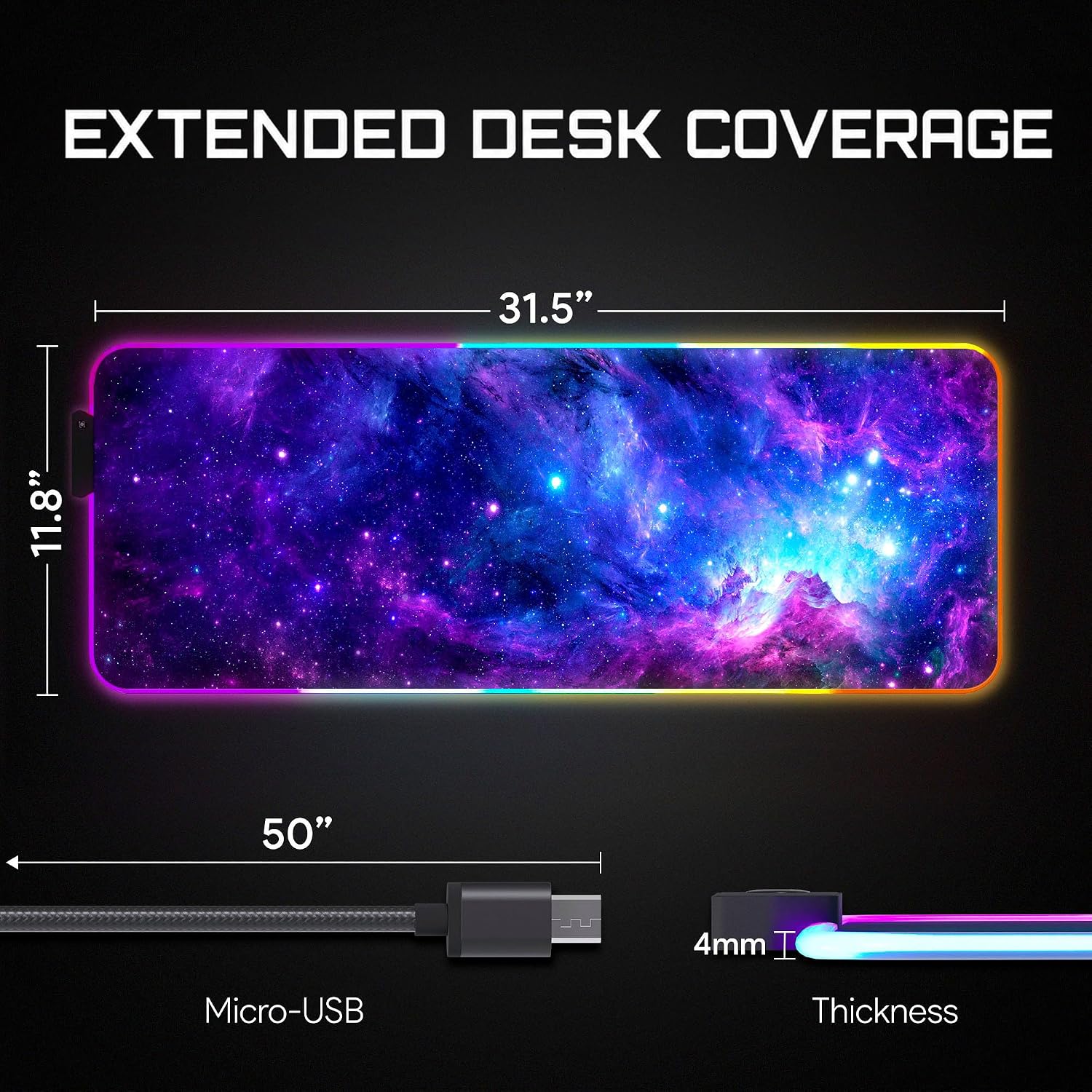 MOUSE PAD GERLOS RGB GAMING 80 X 30 CM - 3