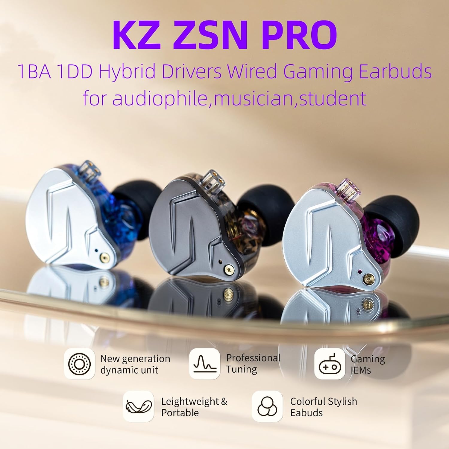 AUDÍFONOS IN-EAR YINYOO KZ ZSN PRO USB C AZUL CON MICRÓFONO - 2