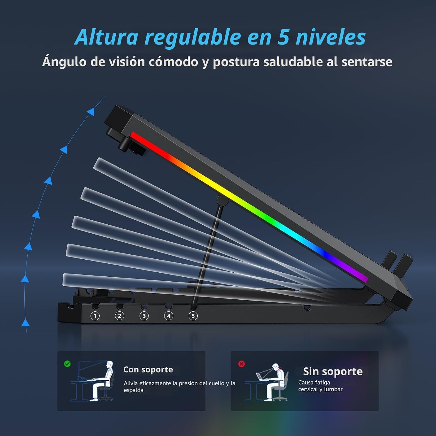 BASE DE ENFRIAMIENTO PARA LAPTOP TRULLYPINE F12 CON 12 VENTILADORES SILENCIOSOS Y SOPORTE AJUSTABLE PARA LAPTOPS DE 12 A 17.3 - 5
