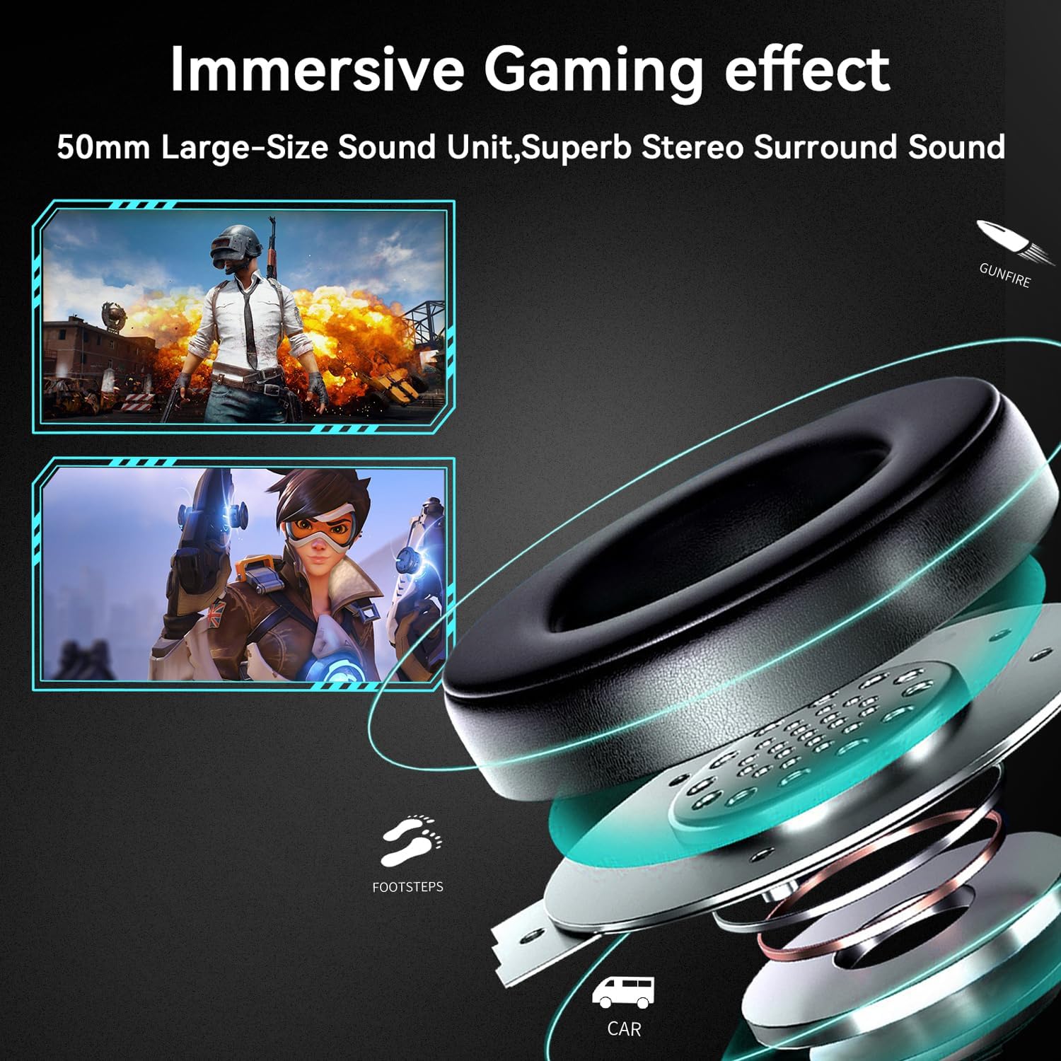 AUDÍFONOS GAMING JIMONYER CON MICRÓFONO, SONIDO 7.1 SURROUND, CANCELACIÓN DE RUIDO, RGB, OVER EAR, NEGRO - 2