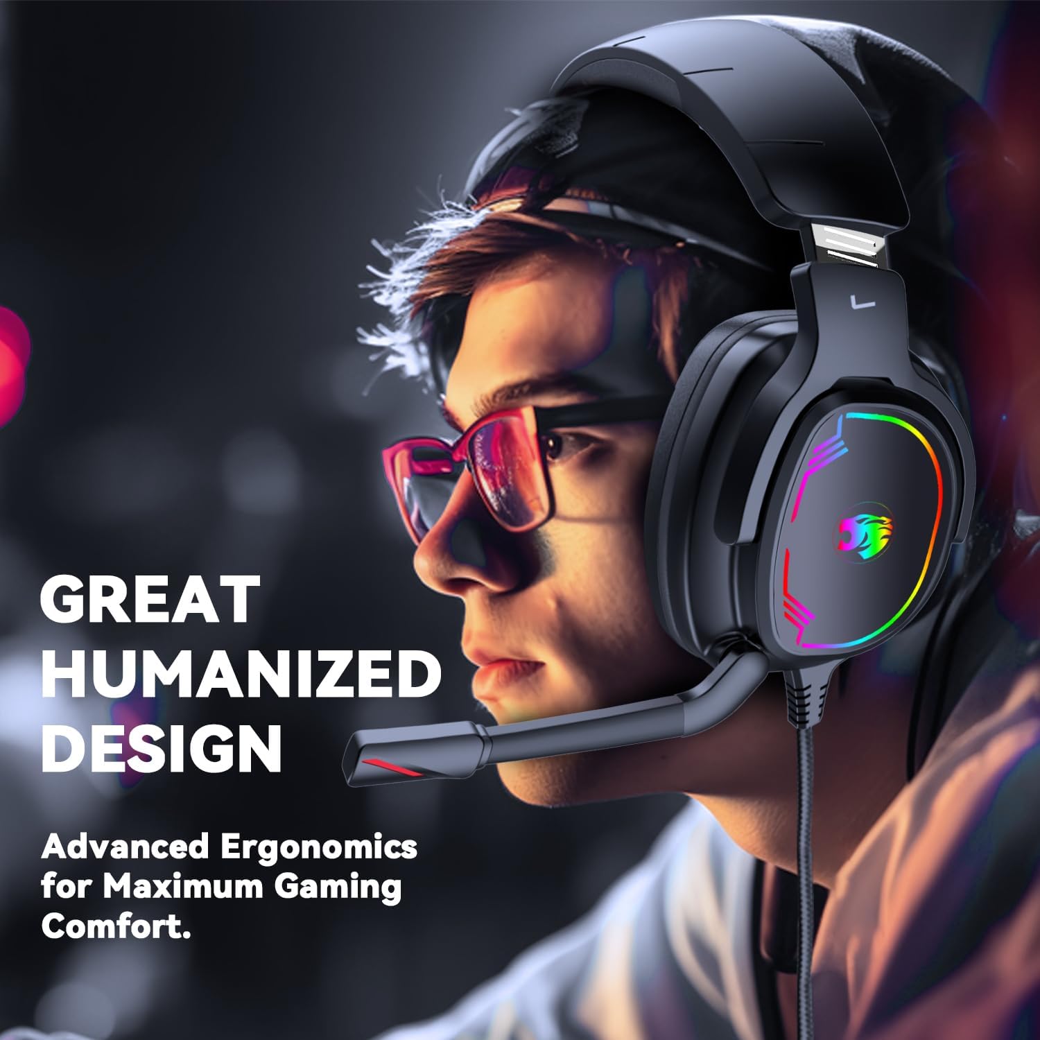 AUDÍFONOS GAMING JIMONYER CON MICRÓFONO, SONIDO 7.1 SURROUND, CANCELACIÓN DE RUIDO, RGB, OVER EAR, NEGRO - 3