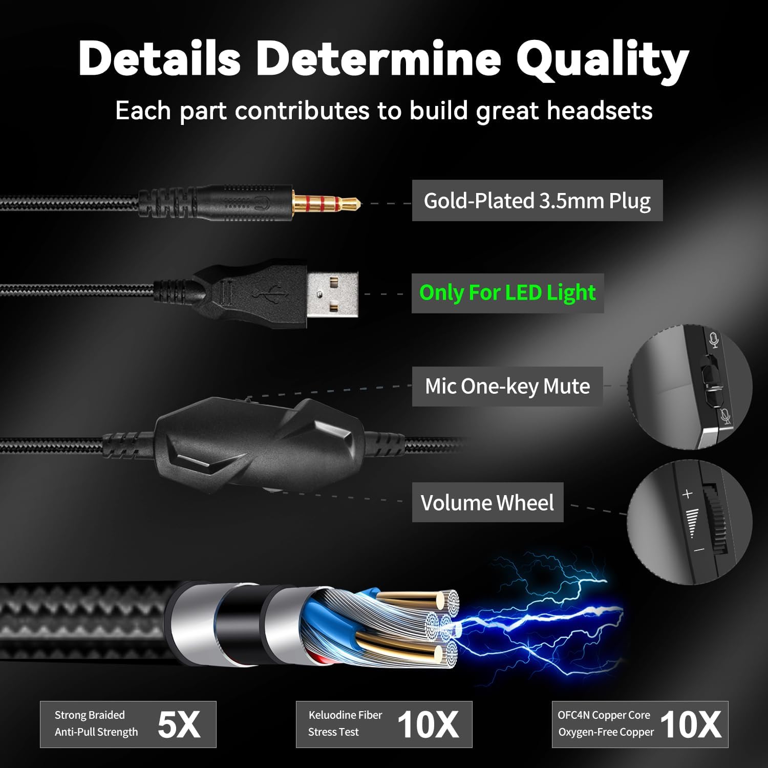 AUDÍFONOS GAMING JIMONYER CON MICRÓFONO, SONIDO 7.1 SURROUND, CANCELACIÓN DE RUIDO, RGB, OVER EAR, NEGRO - 5