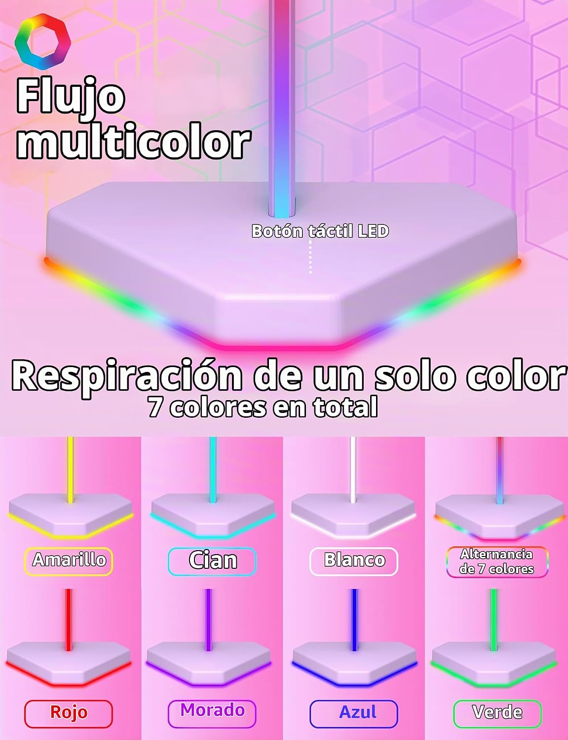SOPORTE PARA AUDÍFONOS CHARLXEE RGB CON PUERTOS USB-C Y TYPE-C MORADO - 3