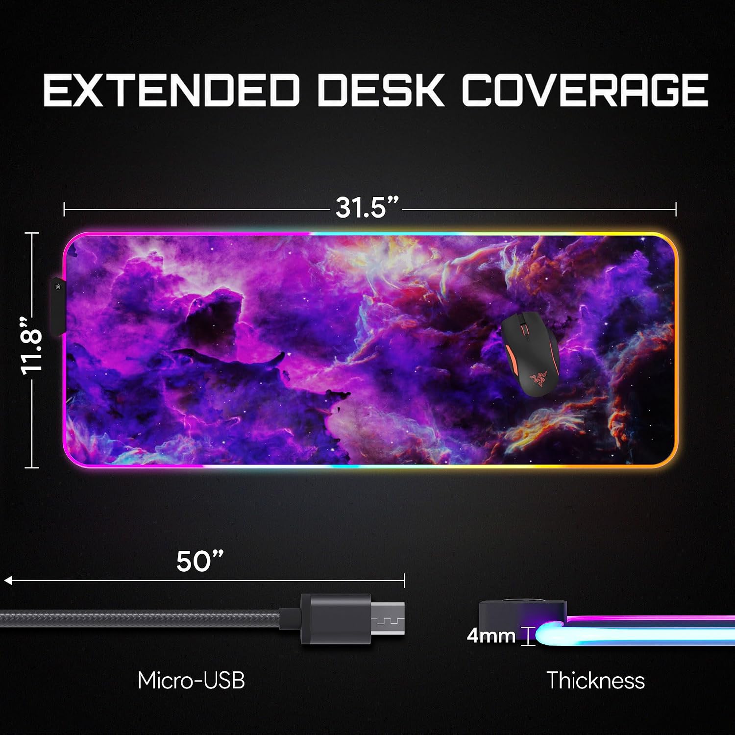 MOUSE PAD GERLOS RGB GAMING 80 X 30 CM - 3