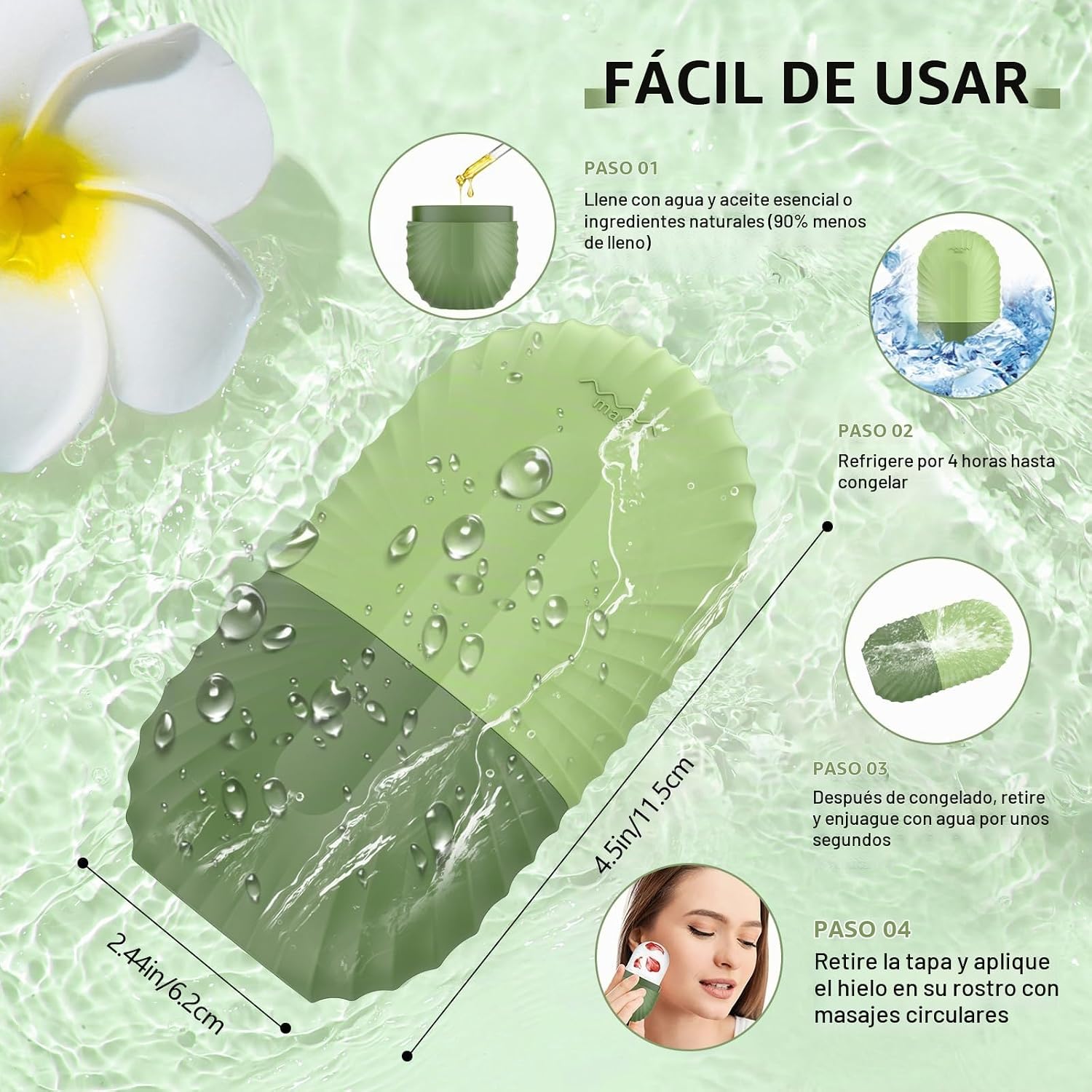 RODILLO DE HIELO PARA ROSTRO Y OJOS ZPU VERDE - 5