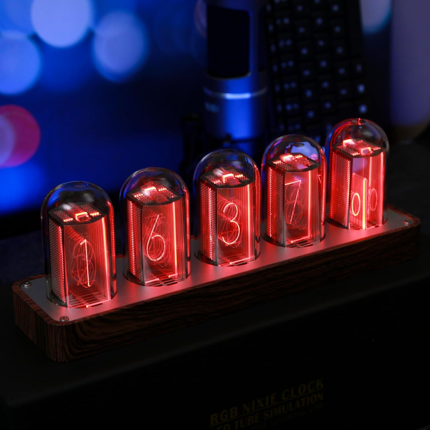 RELOJ DIGITAL CLOCTECK NIXIE TUBE WALNUT CON WI-FI Y ALARMA - 1