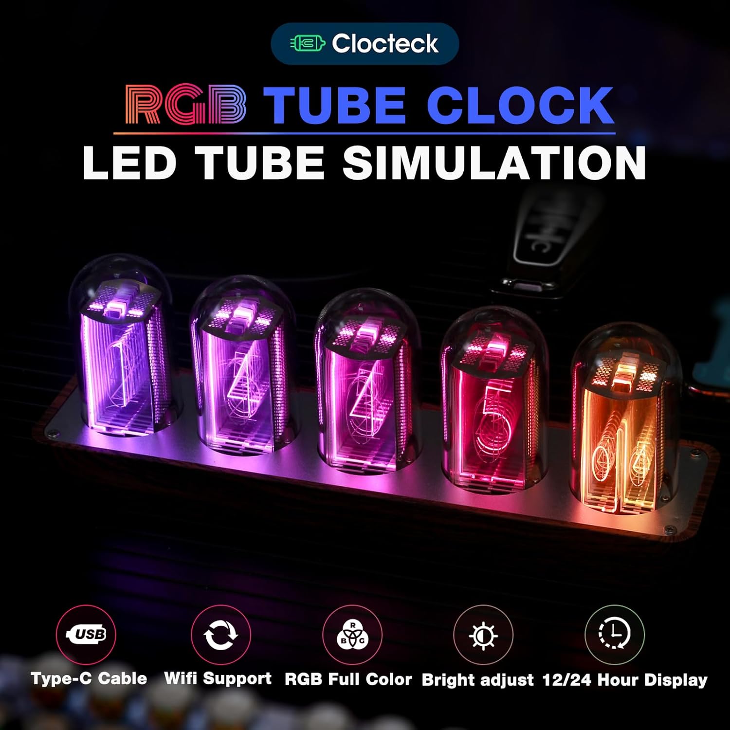 RELOJ DIGITAL CLOCTECK NIXIE TUBE WALNUT CON WI-FI Y ALARMA - 2