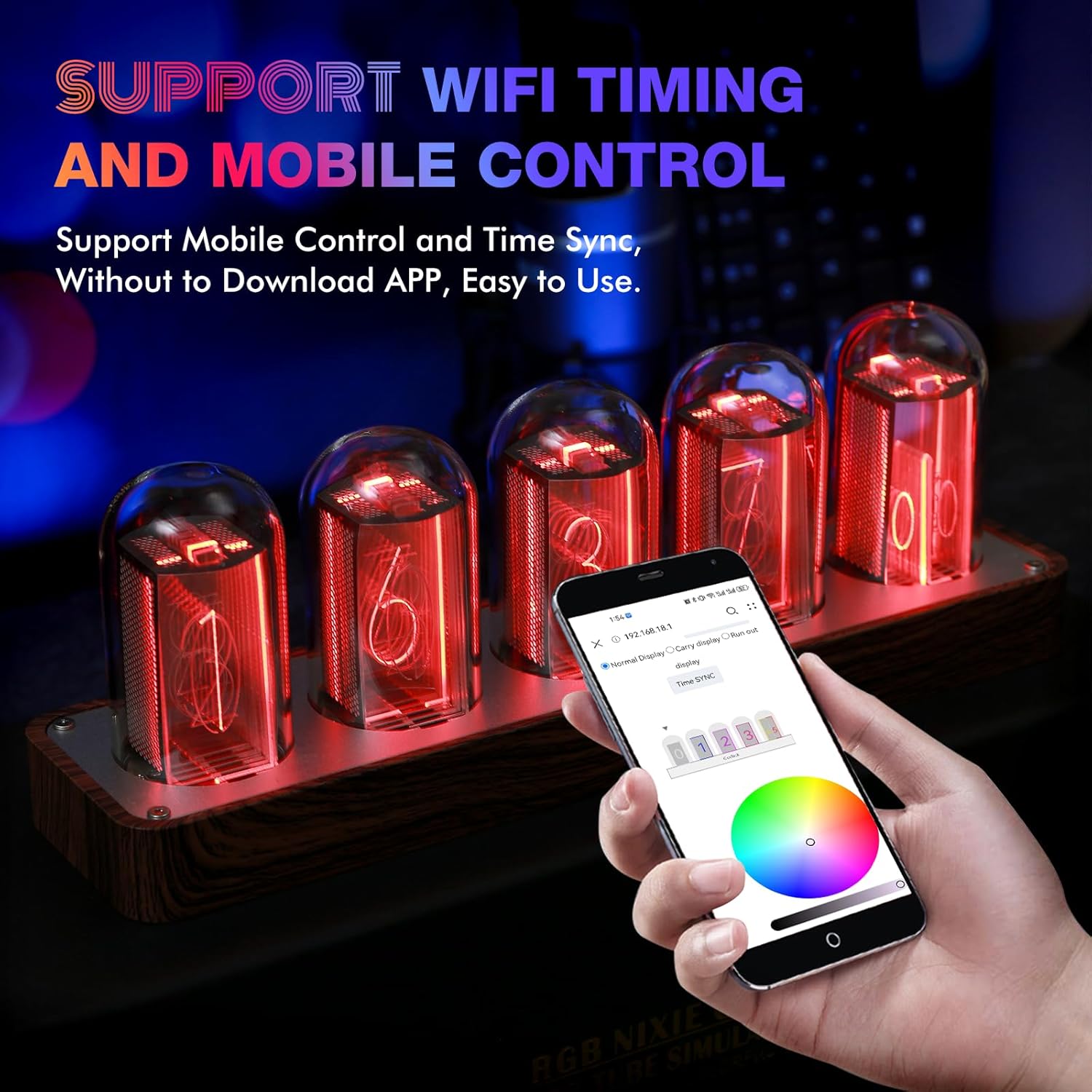 RELOJ DIGITAL CLOCTECK NIXIE TUBE WALNUT CON WI-FI Y ALARMA - 3