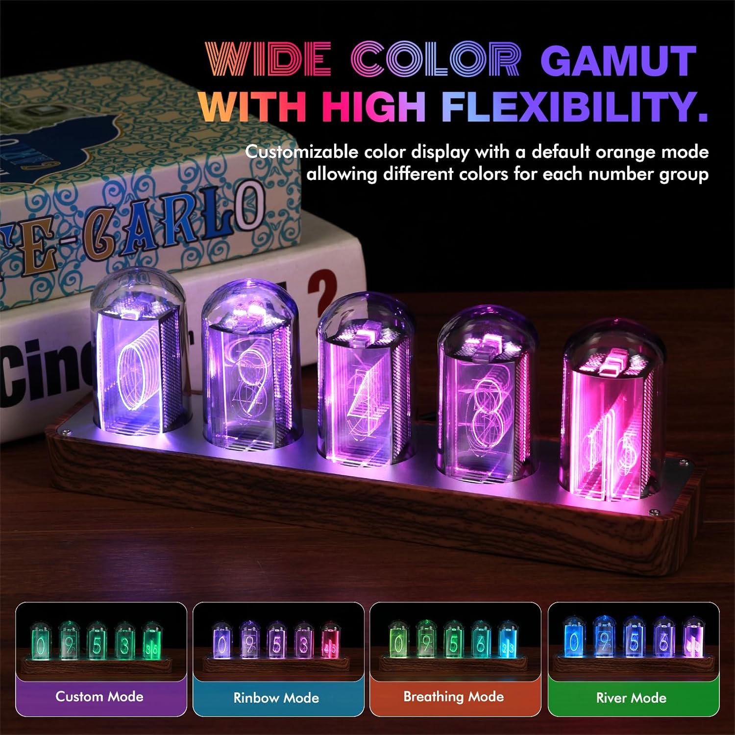 RELOJ DIGITAL CLOCTECK NIXIE TUBE WALNUT CON WI-FI Y ALARMA - 4