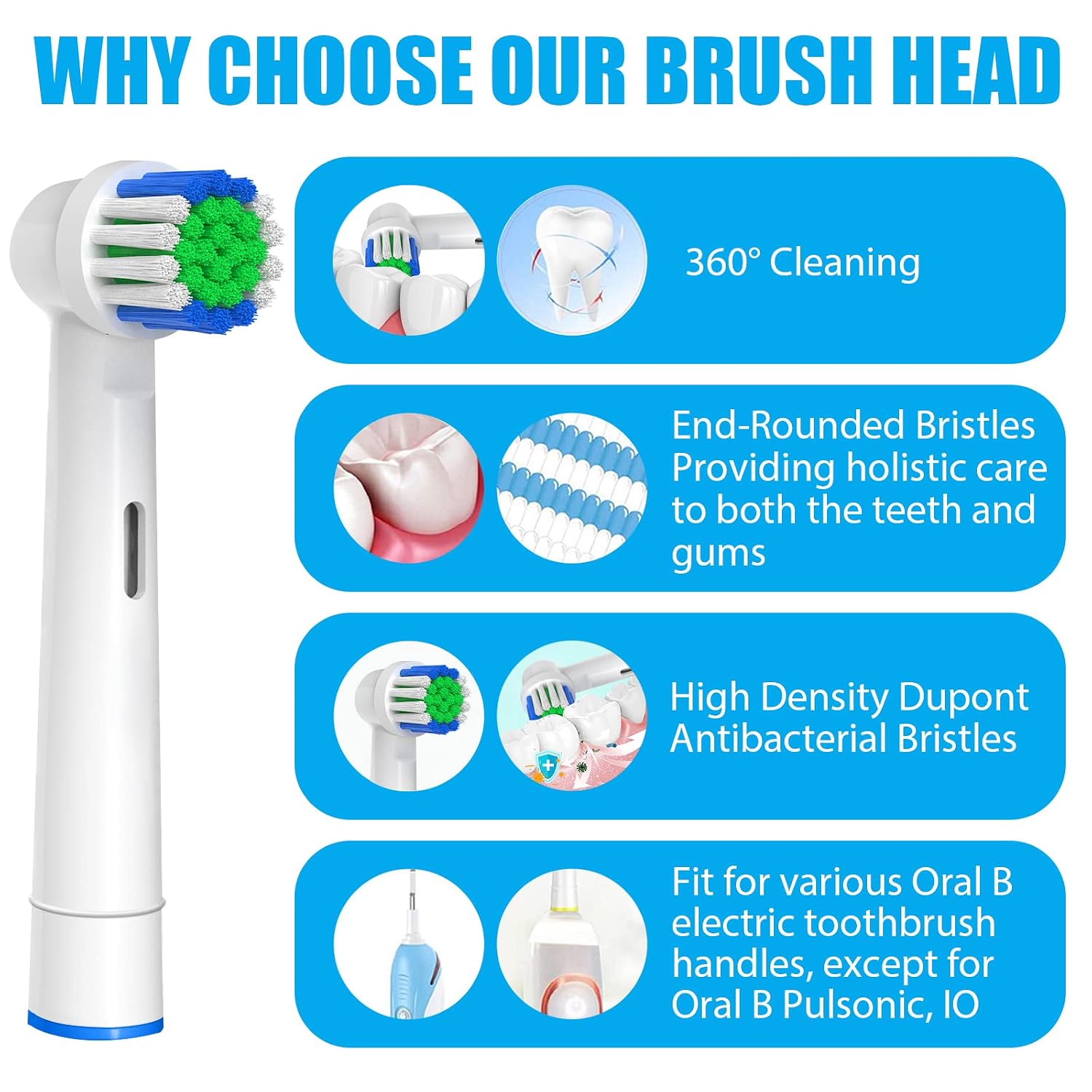 CABEZAS DE REPUESTO PARA CEPILLO ELÉCTRICO GENKENT COMPATIBLE CON ORAL-B BRAUN PACK 4 - 3