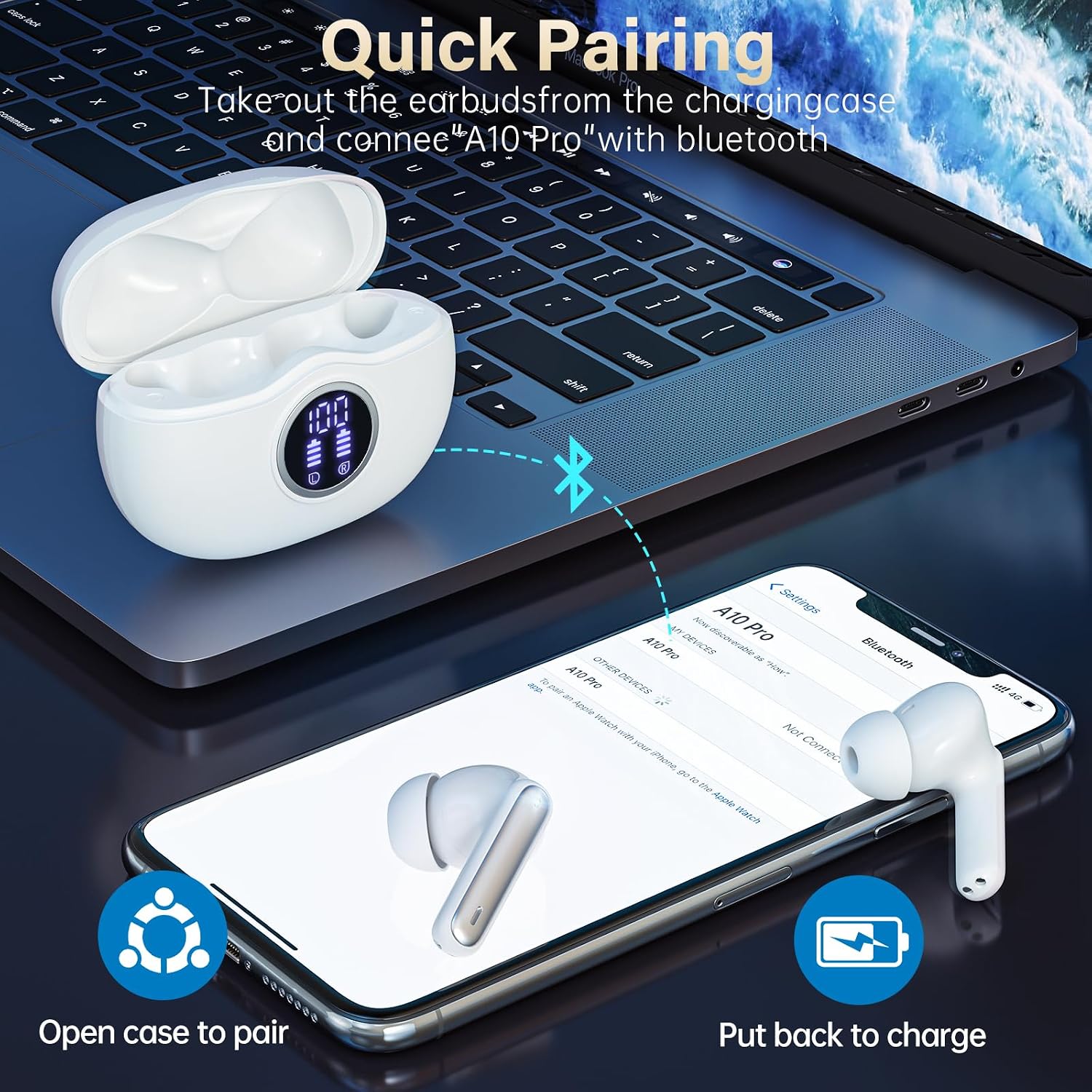 AUDÍFONOS INALÁMBRICOS FHUMSH A10 BLUETOOTH 6.0 TRUE WIRELESS BLANCO - 2