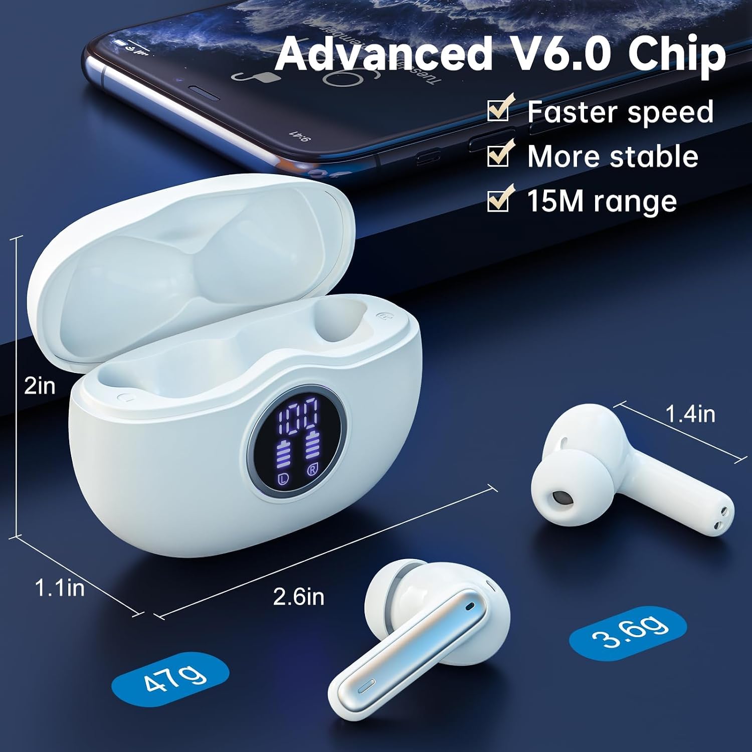 AUDÍFONOS INALÁMBRICOS FHUMSH A10 BLUETOOTH 6.0 TRUE WIRELESS BLANCO - 4