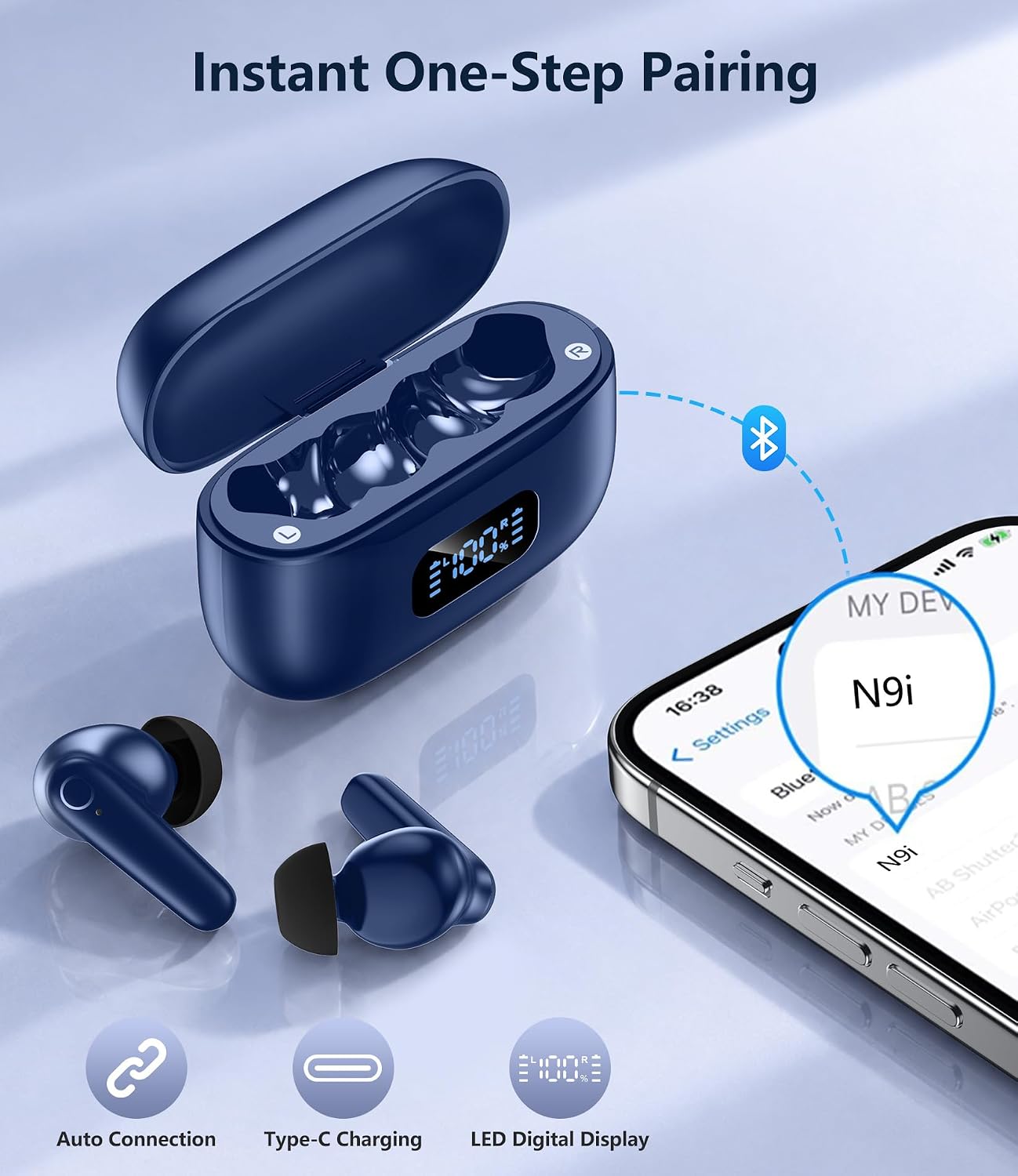 AUDÍFONOS INALÁMBRICOS MOZOTER N9I BLUETOOTH 5.4 TRUE WIRELESS AZUL - 5