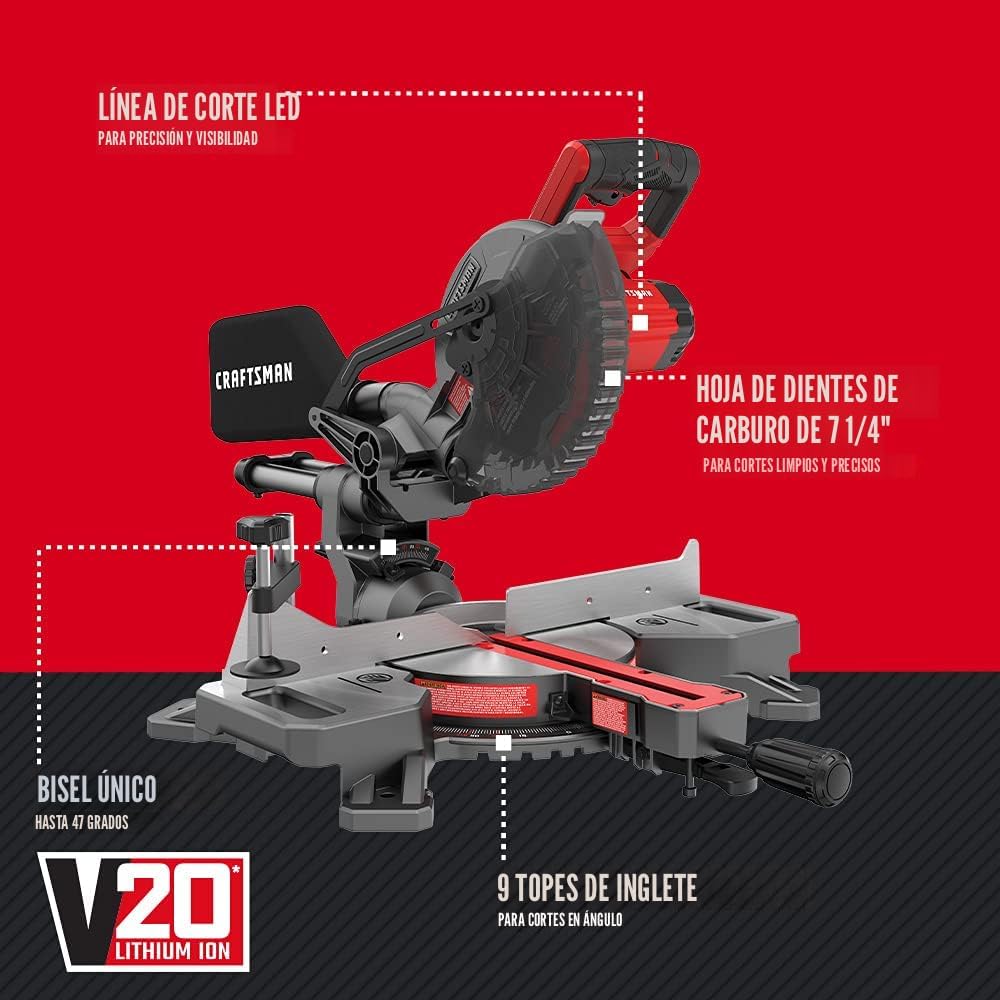 SIERRA INGLETEADORA INALÁMBRICA CRAFTSMAN V20 7-1/4 PULG CON BATERÍA Y CARGADOR - 2