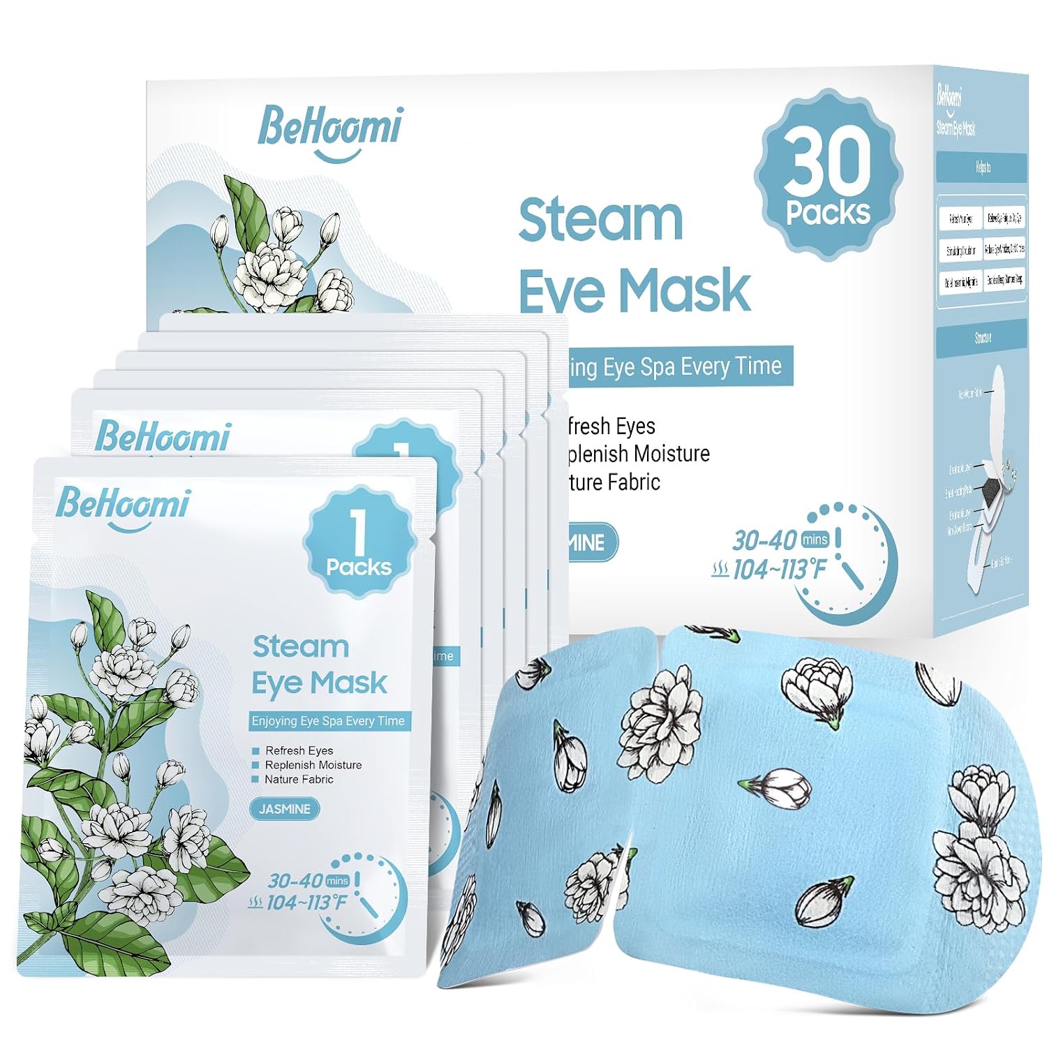 ALMOHADILLA TÉRMICA PARA OJOS BEHOOMI 30 UNIDADES JAZMÍN - 1