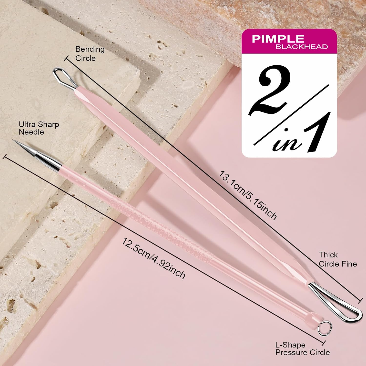 EXTRACTOR DE ESPINILLAS TEENITOR 2 EN 1 ACERO INOXIDABLE ROSA - 2