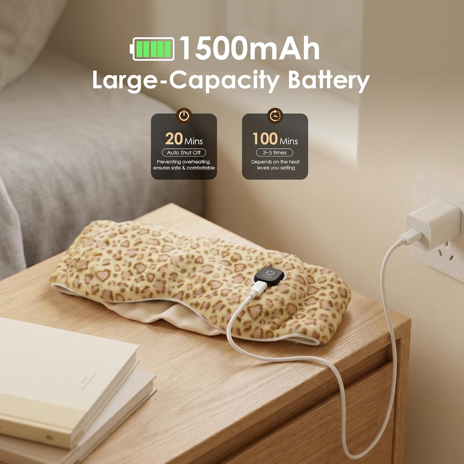 ALMOHADILLA TÉRMICA PARA OJOS MORLIDEN RECARGABLE 1500MAH CON 3 NIVELES DE TEMPERATURA Y FUNDA LAVABLE - 4