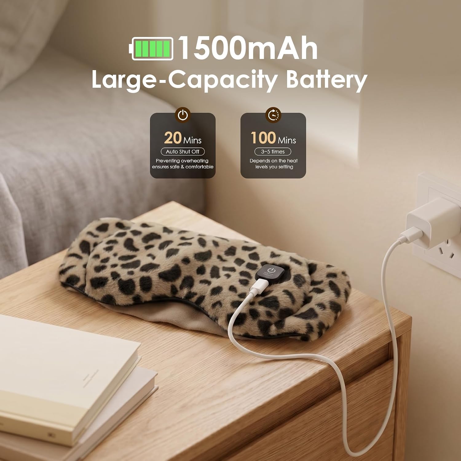 ALMOHADILLA TÉRMICA PARA OJOS MORLIDEN RECARGABLE 1500MAH CON 3 NIVELES DE TEMPERATURA Y FUNDA LAVABLE - 4