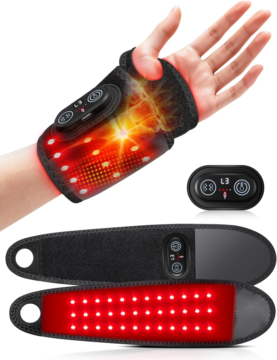 ALMOHADILLA TERAPÉUTICA TABREAK CON TERAPIA DE LUZ ROJA, CALOR Y MASAJE, BATERÍA 3000MAH, COLOR NEGRO - 1