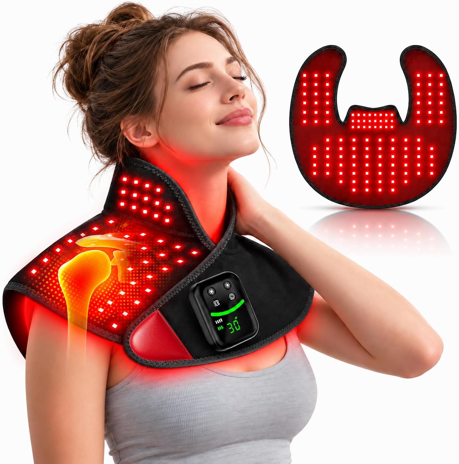 ALMOHADILLA TERAPÉUTICA DEPOWIN CON LUZ ROJA PARA CUELLO Y HOMBROS 118 LEDS - 1