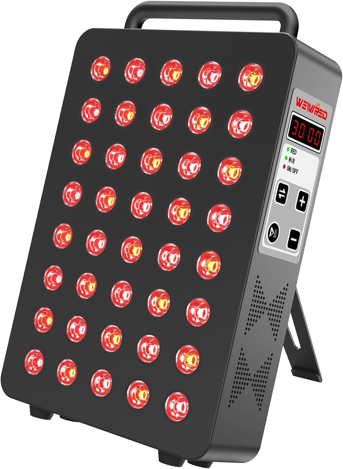 PANEL DE TERAPIA DE LUZ ROJA WEIVIRED 60W 40 LEDS DUAL CHIP 5 LONGITUDES DE ONDA NEGRO - 1