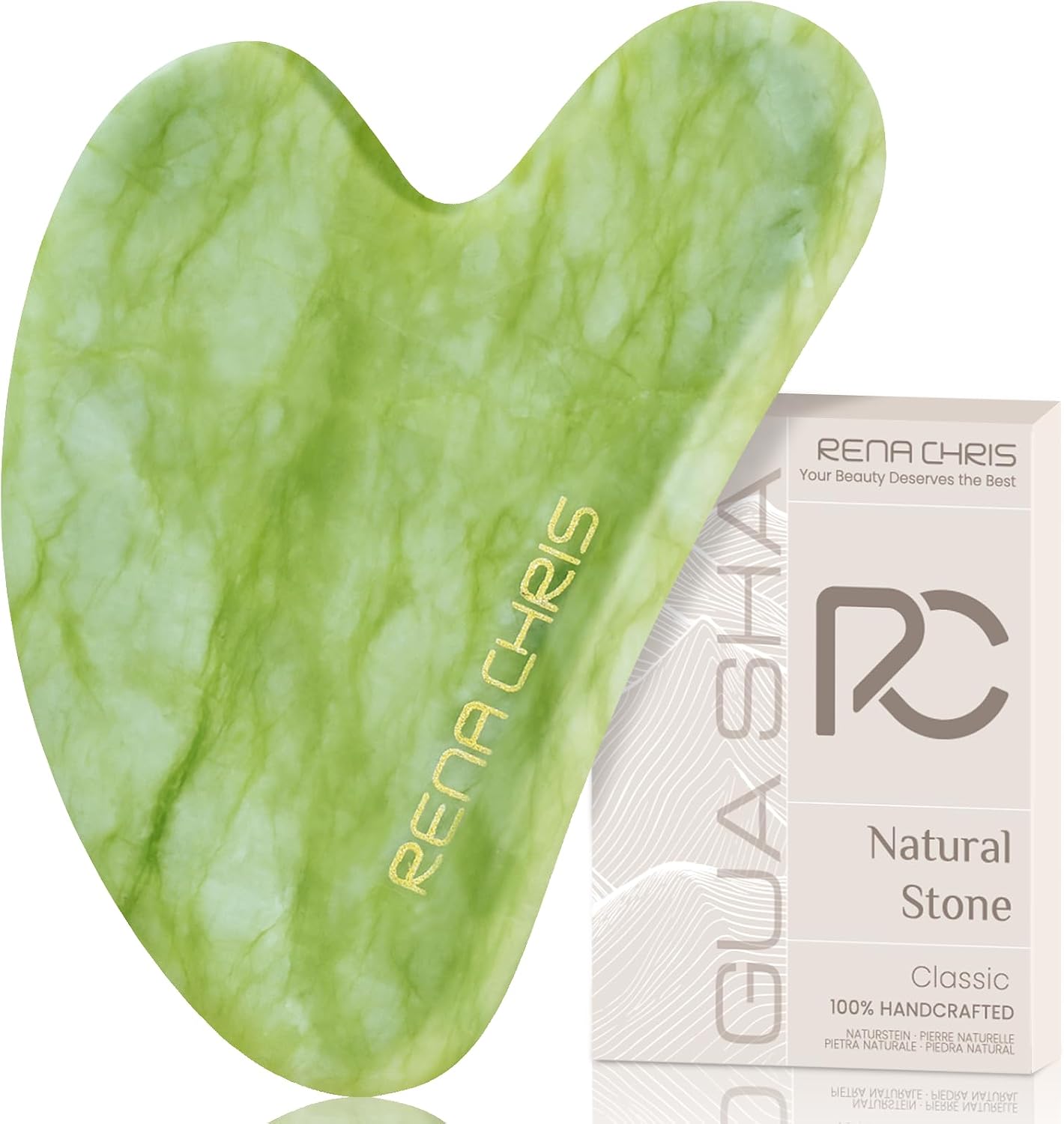 HERRAMIENTA FACIAL GUA SHA RENA CHRIS PIEDRA DE JADE NATURAL MENTA - 1