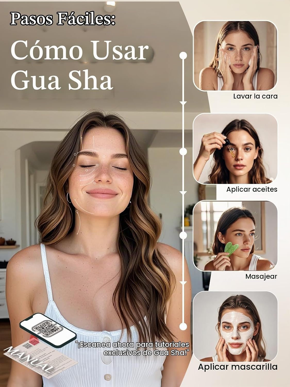 HERRAMIENTA FACIAL GUA SHA RENA CHRIS PIEDRA DE JADE NATURAL MENTA - 5