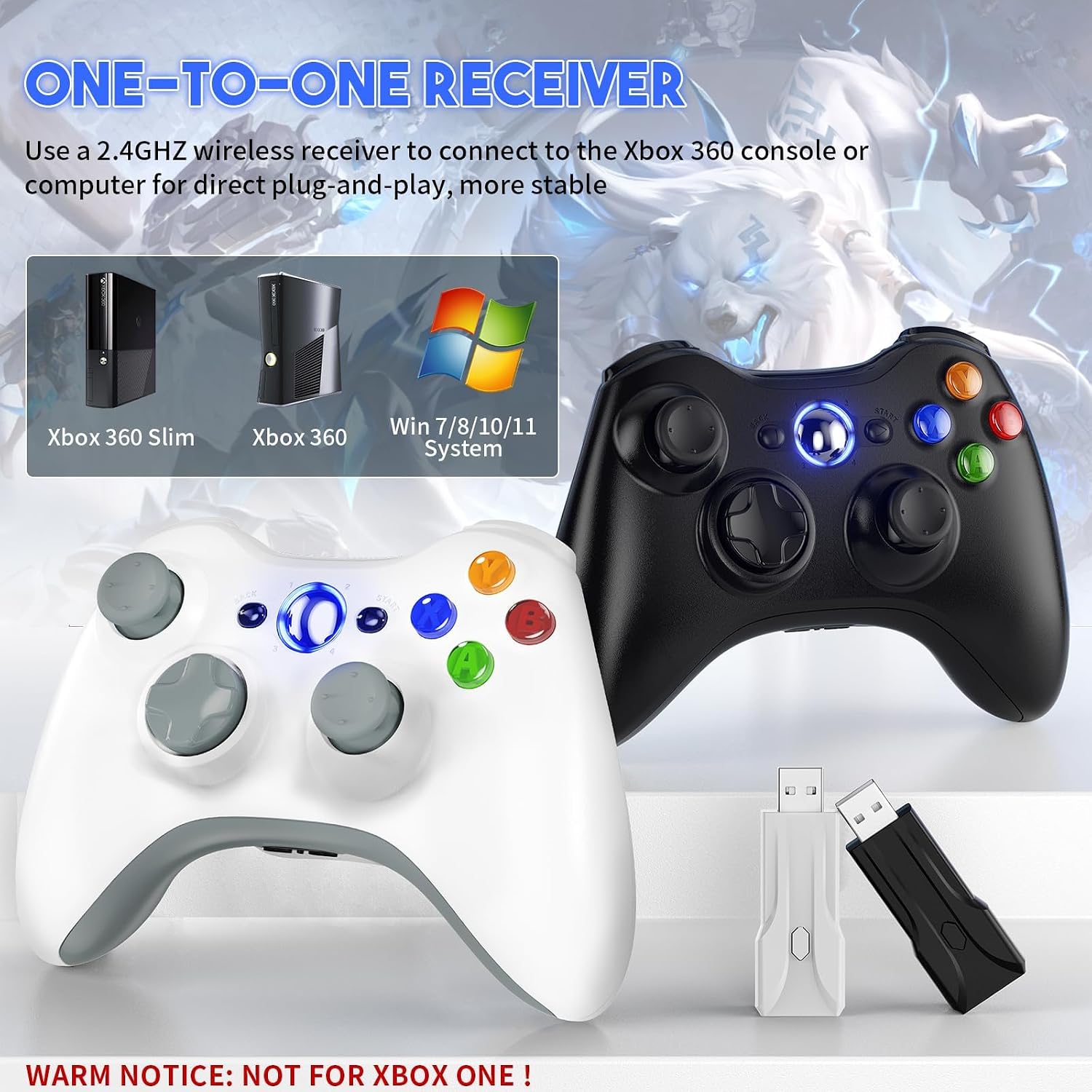 MANDO INALÁMBRICO GAMROMBO PARA XBOX 360 2 UNIDADES BLANCO Y NEGRO - 2