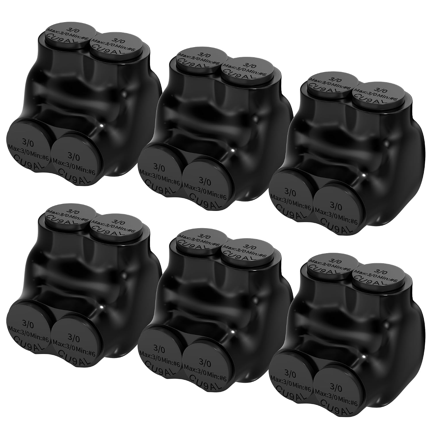 CONECTOR ELÉCTRICO AISLADO DE 2 PUERTOS RVBOATPAT 3/0-6 AWG NEGRO PAQUETE 6 UNIDADES - 1