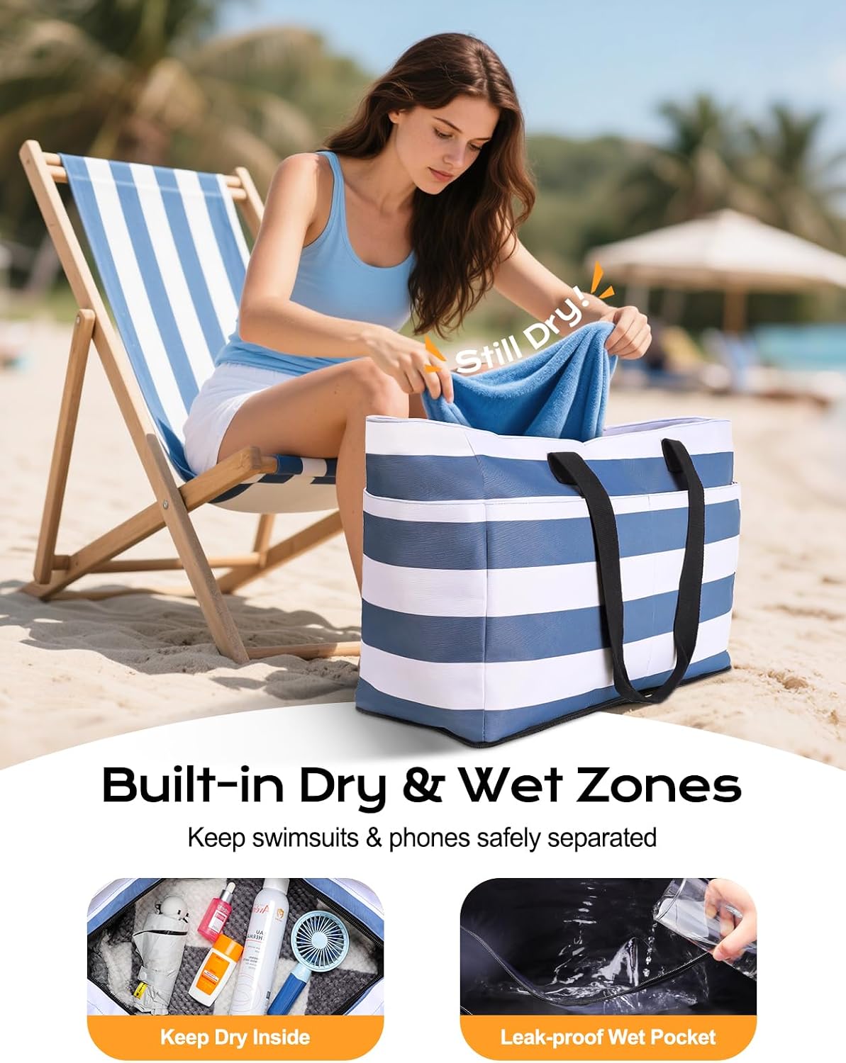BOLSO DE PLAYA VEWACI 54L CON COOLER DESMONTABLE AZUL - 5