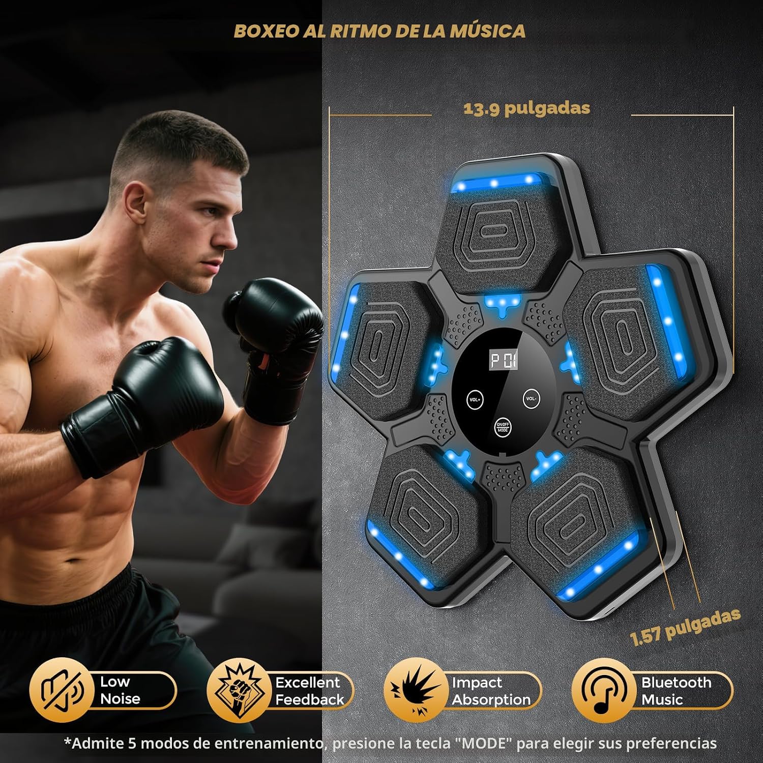 MÁQUINA DE BOXEO MUSICAL LOLBOX CON BLUETOOTH Y GUANTES PARA MONTAJE EN PARED - 2