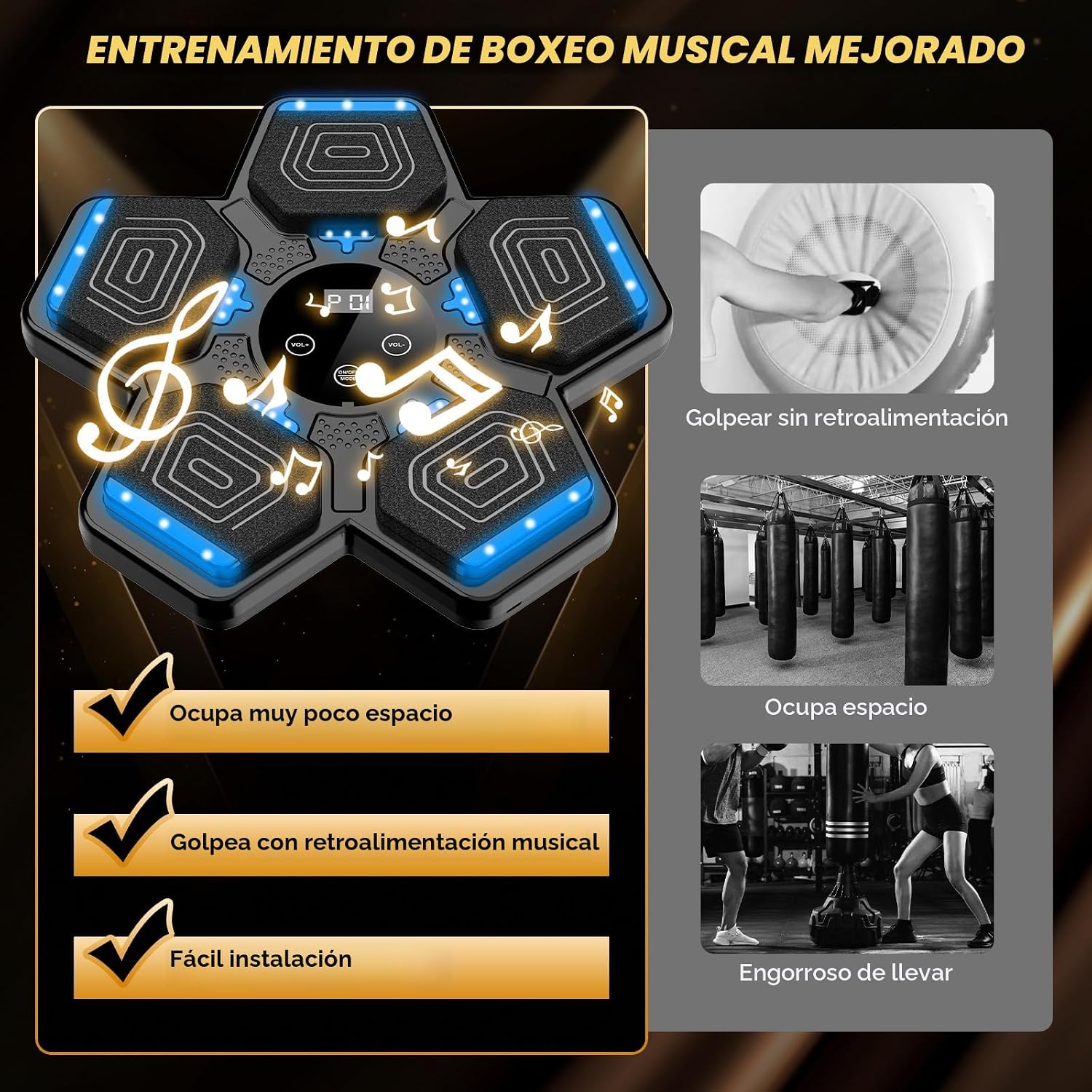 MÁQUINA DE BOXEO MUSICAL LOLBOX CON BLUETOOTH Y GUANTES PARA MONTAJE EN PARED - 3