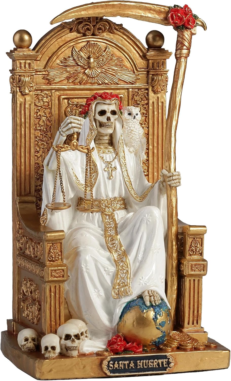 FIGURA DECORATIVA VERONESE DESIGN SANTA MUERTE EN TRONO CON GUADAÑA Y BALANZA 16 CM - 1
