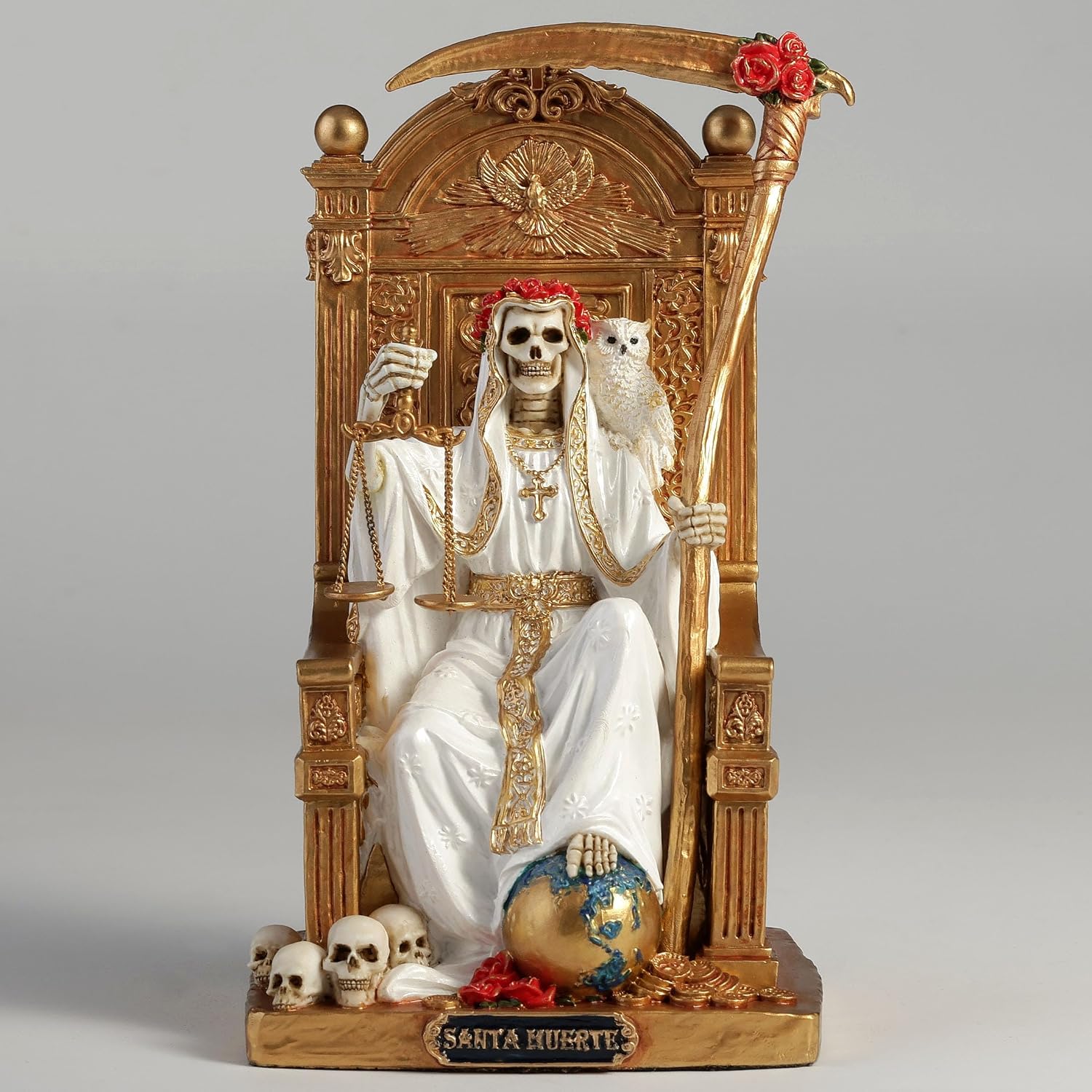 FIGURA DECORATIVA VERONESE DESIGN SANTA MUERTE EN TRONO CON GUADAÑA Y BALANZA 16 CM - 2