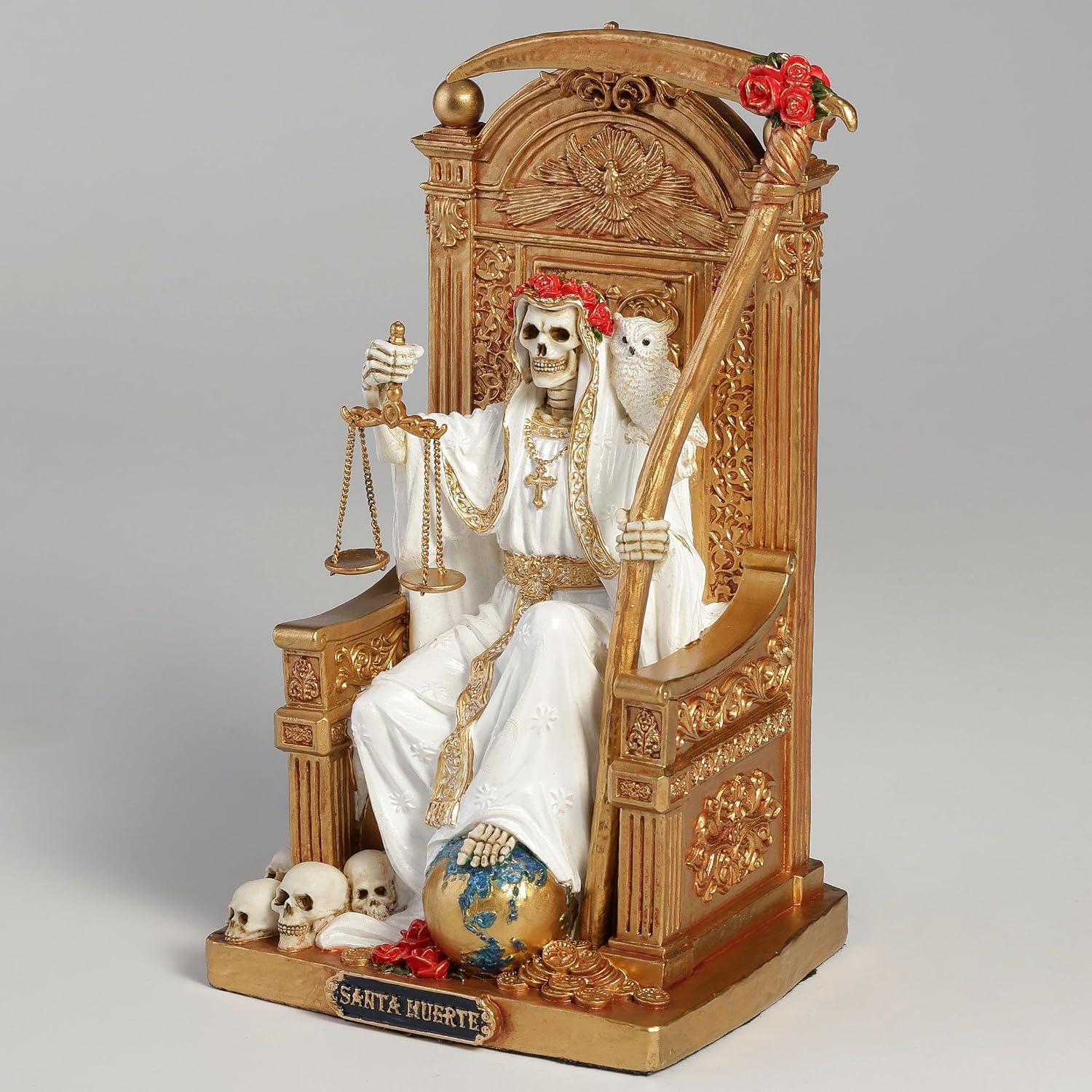 FIGURA DECORATIVA VERONESE DESIGN SANTA MUERTE EN TRONO CON GUADAÑA Y BALANZA 16 CM - 3