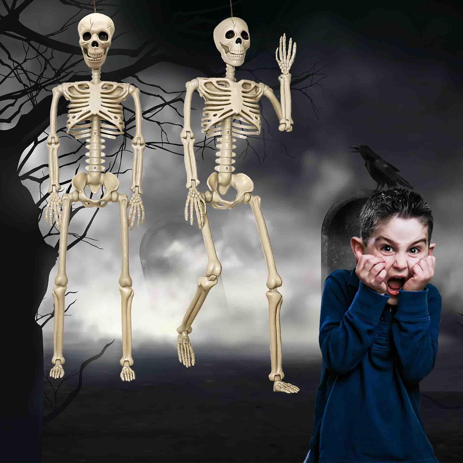 FIGURA DECORATIVA HALLOWEEN ZNORSO ESQUELETO POSABLE 90 CM 2 UNIDADES - 3