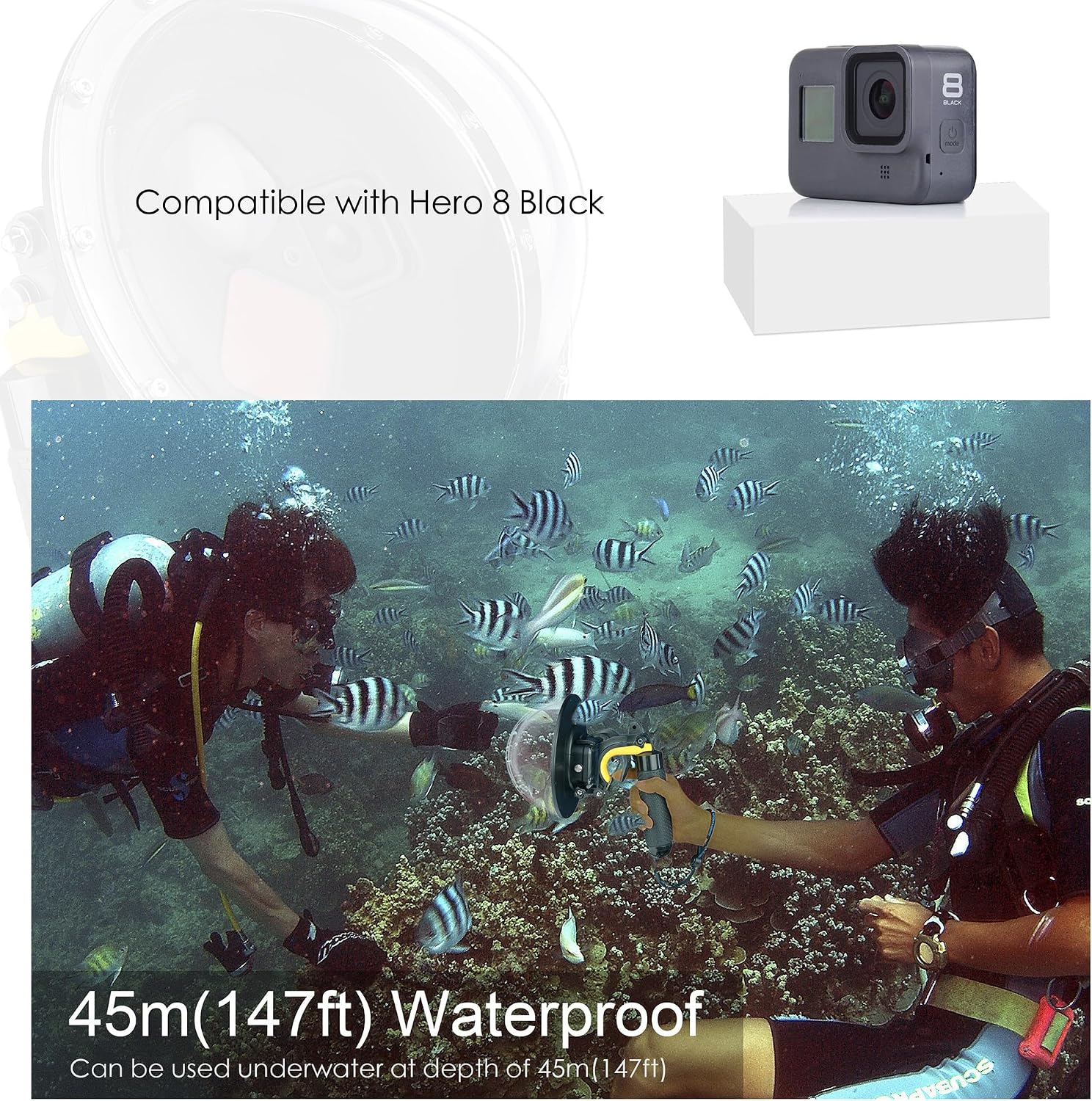 CARCASA DOME PORT IMPERMEABLE PARA GOPRO HERO 8 BLACK 45M - 4