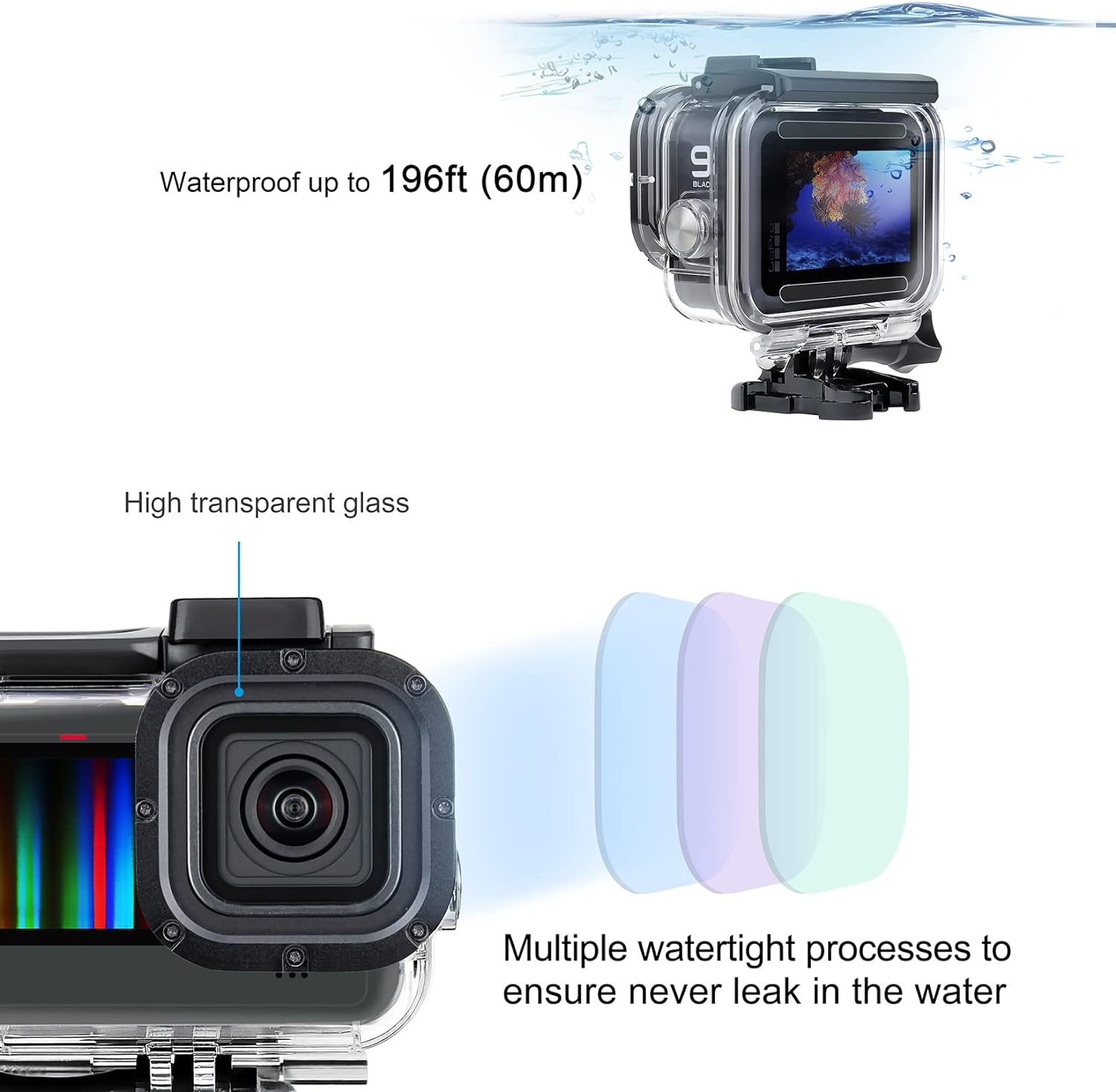 CARCASA IMPERMEABLE SOONSUN PARA GOPRO HERO 13 12 11 10 9 NEGRA 60M - 5