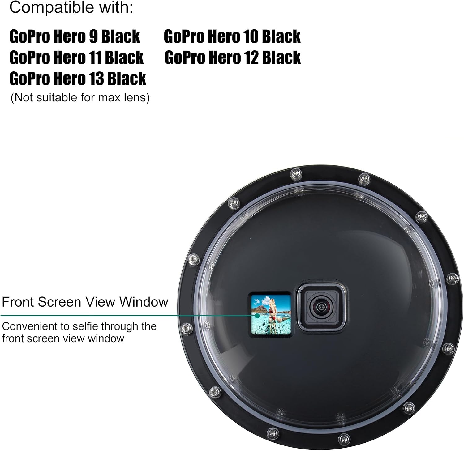 CARCASA DOME PORT SUMERGIBLE PARA GOPRO HERO 13 12 11 10 9 BLACK - 3